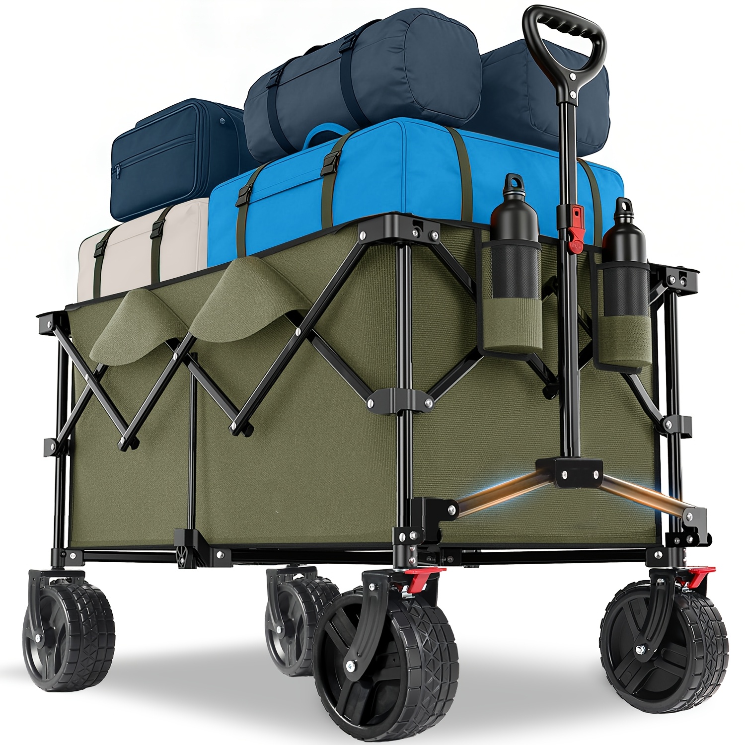 E-shop XXL Plus Klappbarer Handwagen, 200L 300kg Klappbarer Handwagen mit Bremsen für schwere Lasten, extra breite Reifen, Geländetauglicher Handwagen,