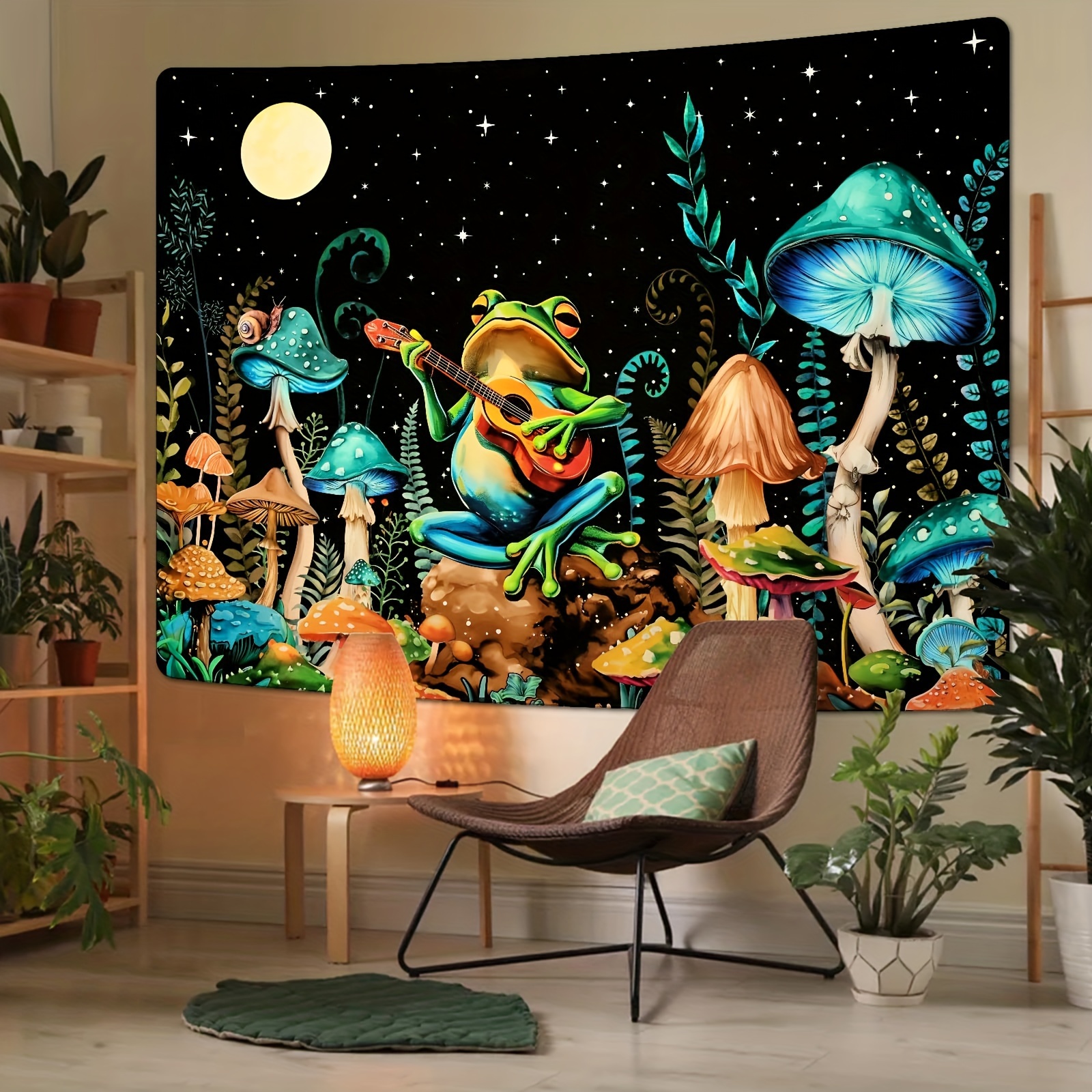 

Frog & Mushroom Tapestry With - Large Wall Hanging For Bedroom, Living Room, Dorm Decor - Soft Polyester, Indoor Use