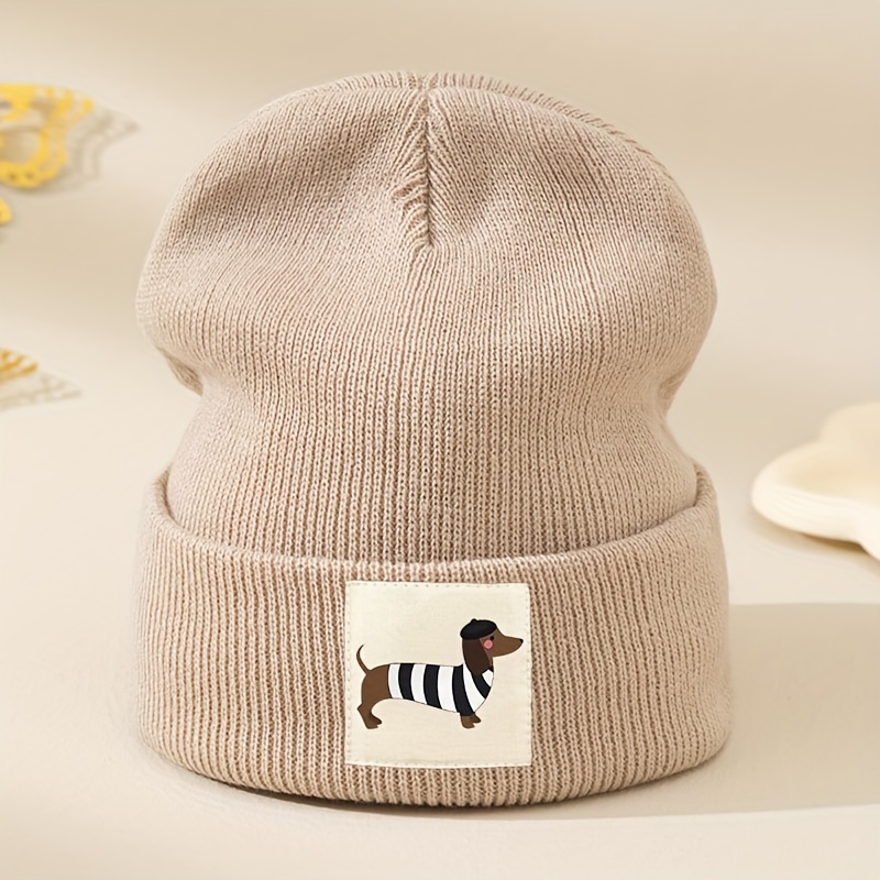 TEMU Cartoon Hat Dachshund Fabric Ladies Autumn And Winter Hat Hat Ladies Double-layer Versatile Unisex Warm Pullover Hat Hat Thickened Anti-cold Ear