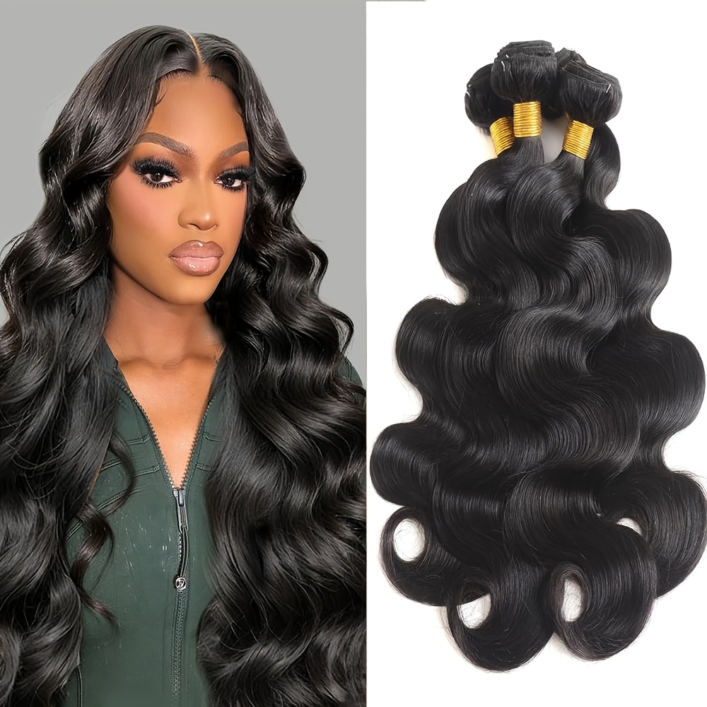 Image of Human Hair Bundles Brazilian Body Wave Human Hair 1 Bundle Human Hair Body Wave Weave Bundle Single Bundle Natural Black For Woman Less Prone To Tangling And Splitting