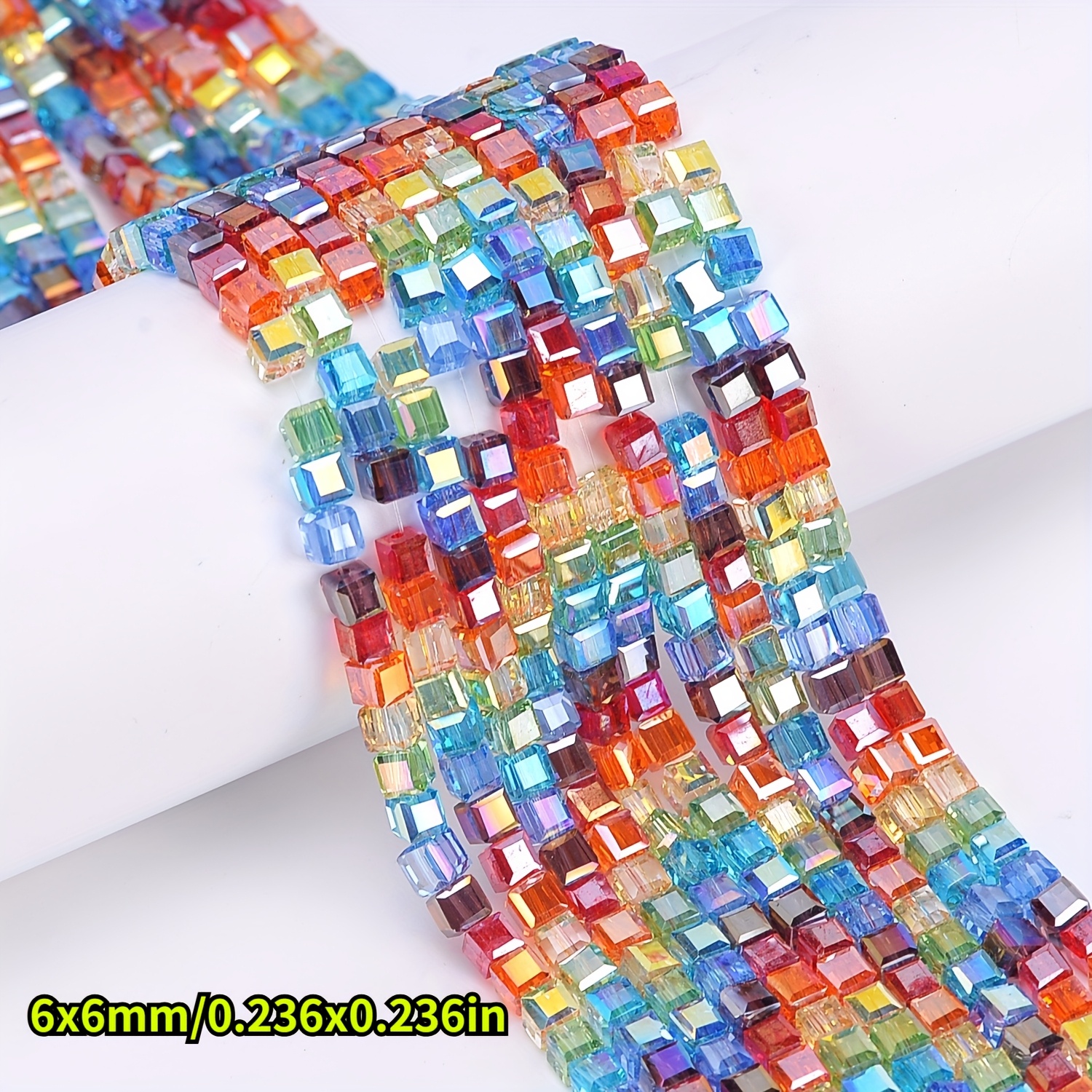 Image of 6x6mm Mixed Color Artificial Artificial Crystal Square Loose Beads For Jewelry Making Charm Bracelet 61-63pcs