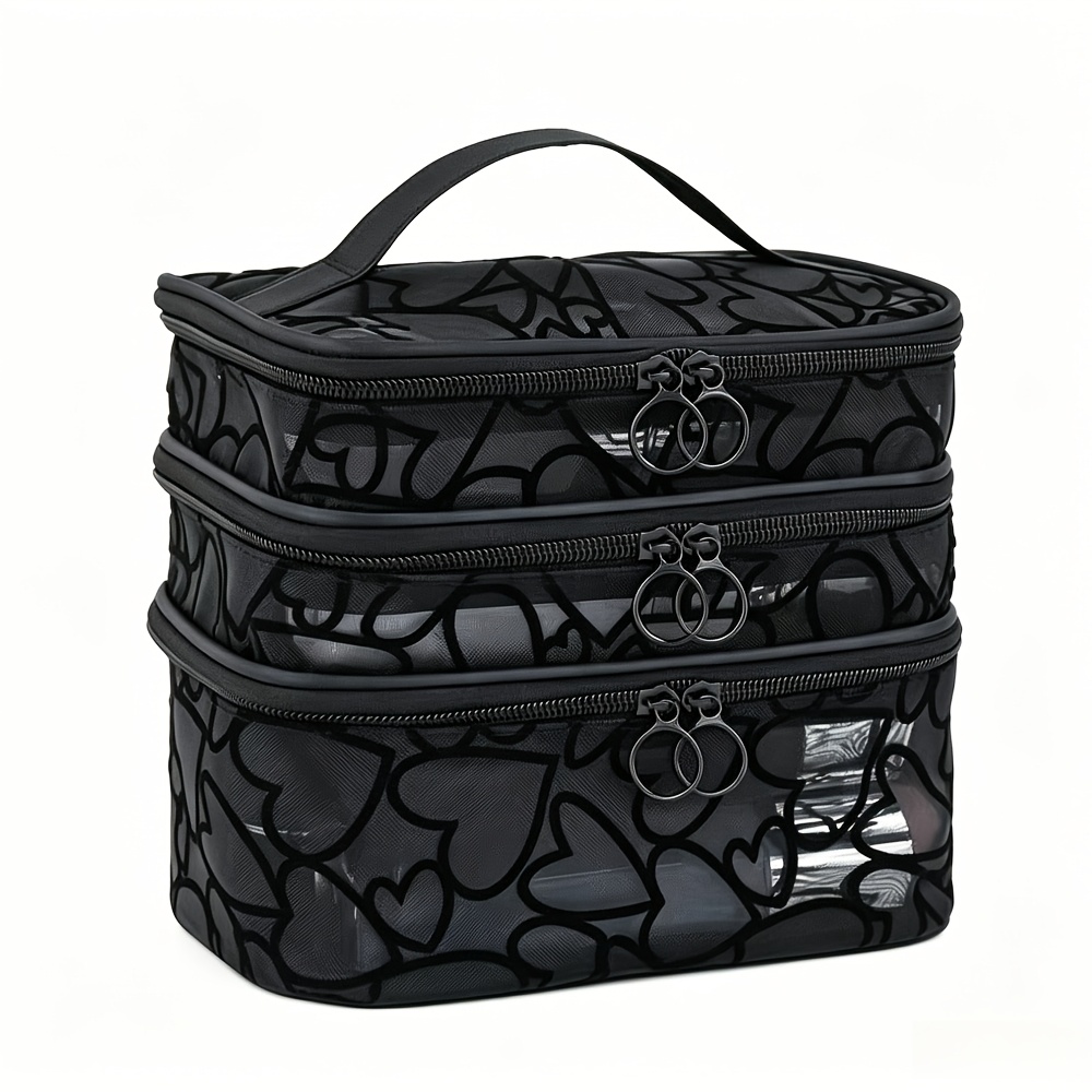 TEMU Large Capacity Black Single-layer Mesh Makeup Bag, Three-layer Toiletry Bag, Organizer Pouch, Travel Mesh Bag, Portable Tool Storage Box