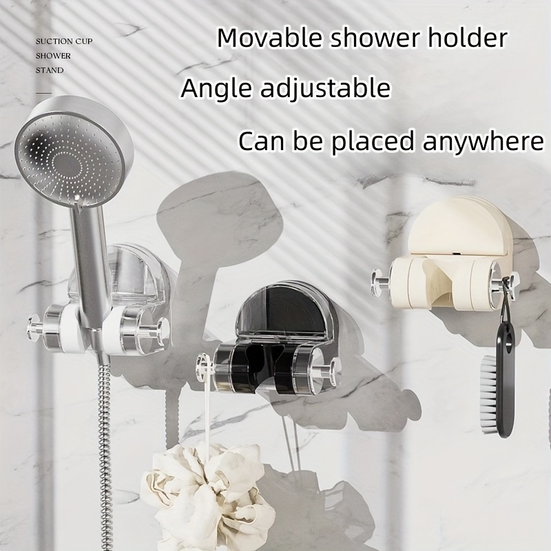 

1pc Adjustable Shower Head Holder With Suction Cup, No-drilling Required, Universal Wall Mount, Plastic, Flexible Angle Positioning, Bathroom Accessories
