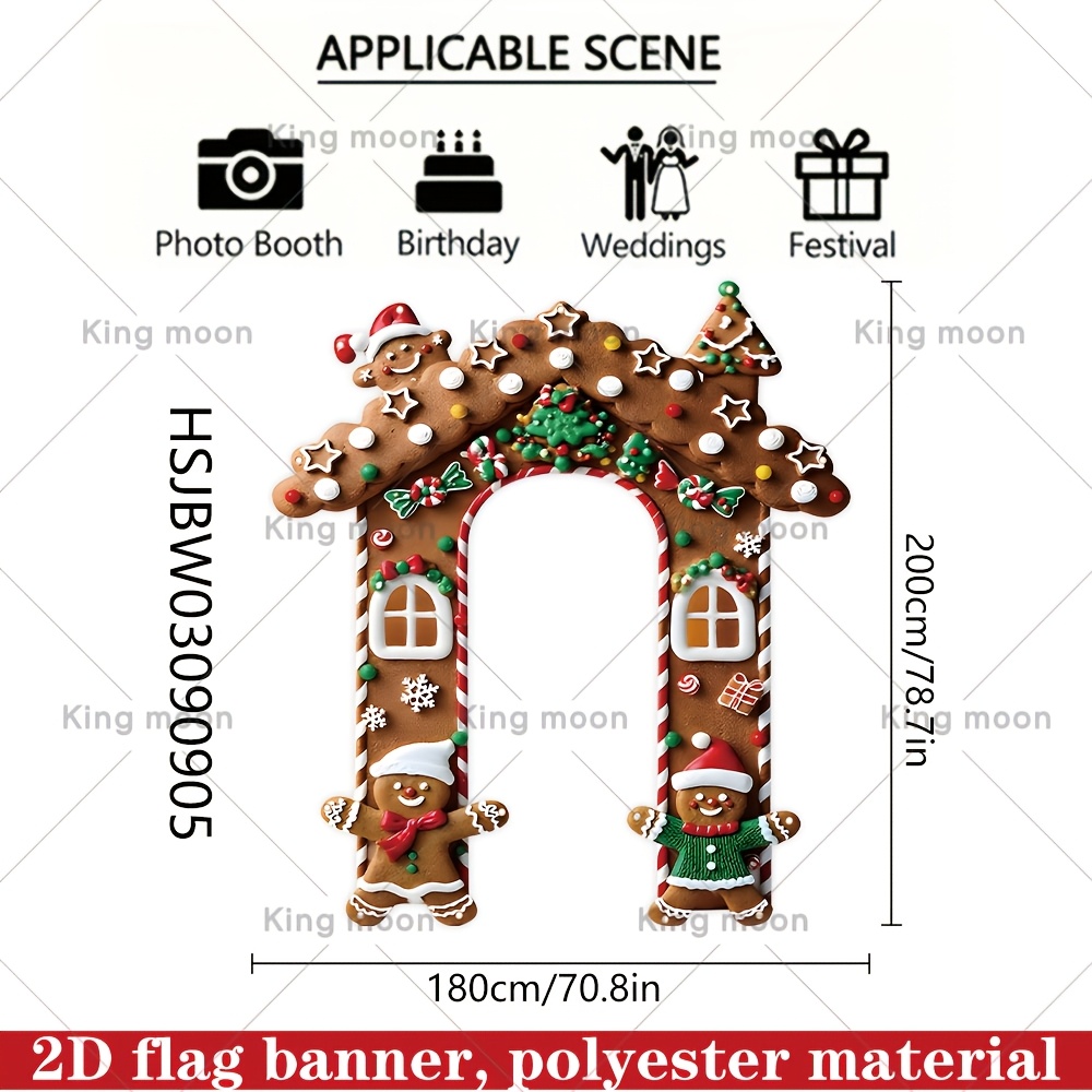 TEMU 2d Flat, 2d Flat Banner, 1pc, Gingerbread House Decoration Banner, Made Of Material, 70.8in * 78.7in, Suitable For Christmas Party Decoration,