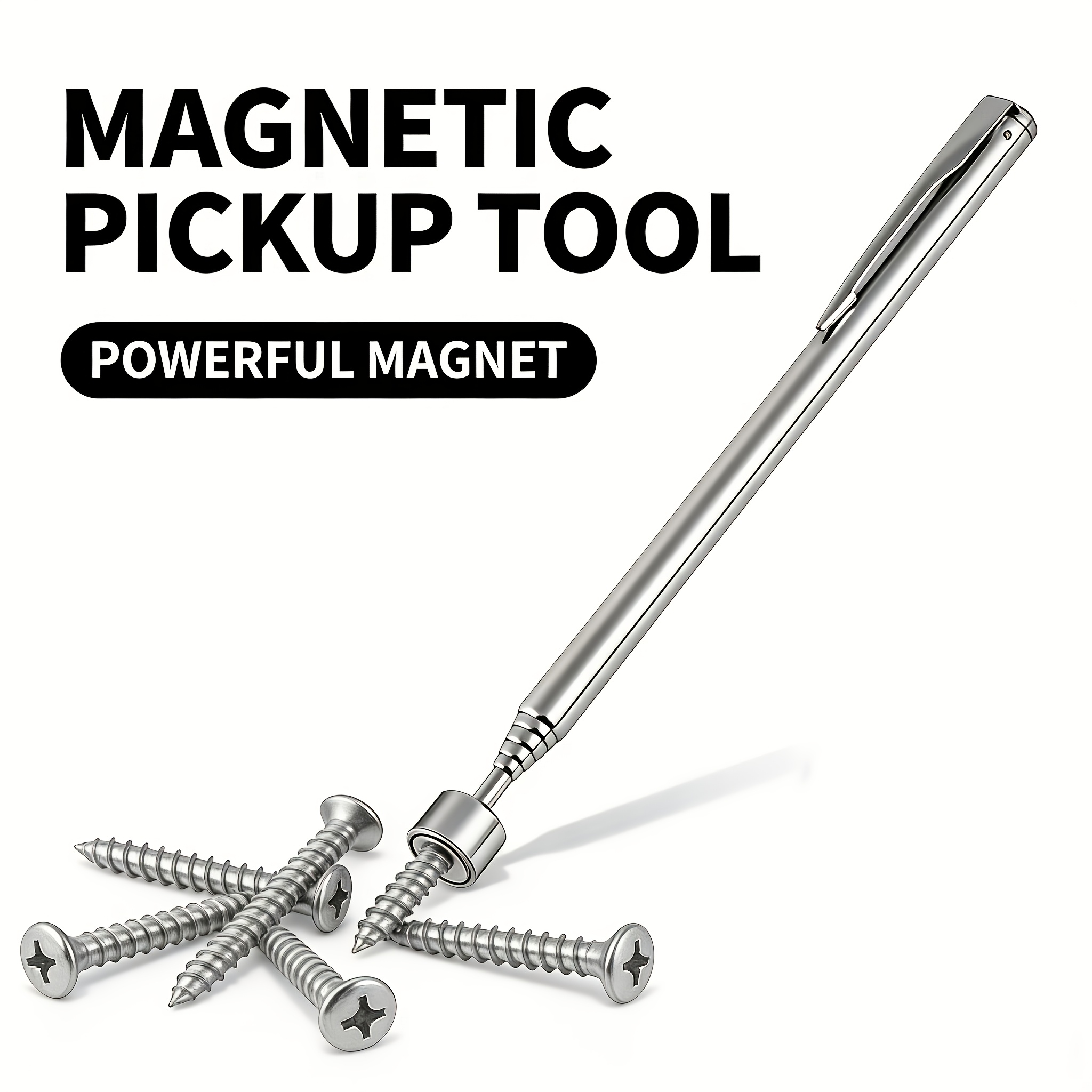 TEMU 3-in-1 Stainless Steel Telescopic Magnetic Pickup Tool - Manual Iron Suction Rod, 12 Available, Suitable For Hard-to- Areas, No Batteries