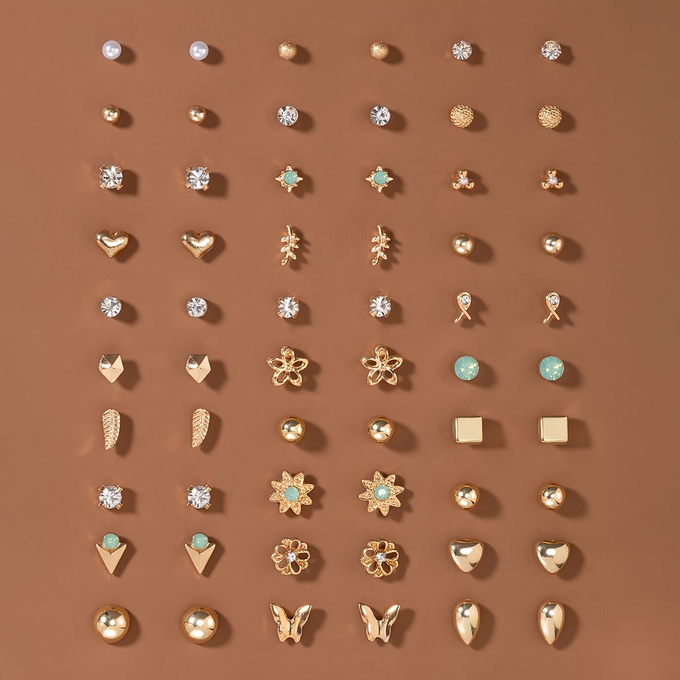 TEMU A Set Of 60pcs Earrings, Fashionable, Easy, Heart-shaped, , Flower, Round, Square, Geometric Large Set, Holiday Gift, Multi-piece Set Jewelry,