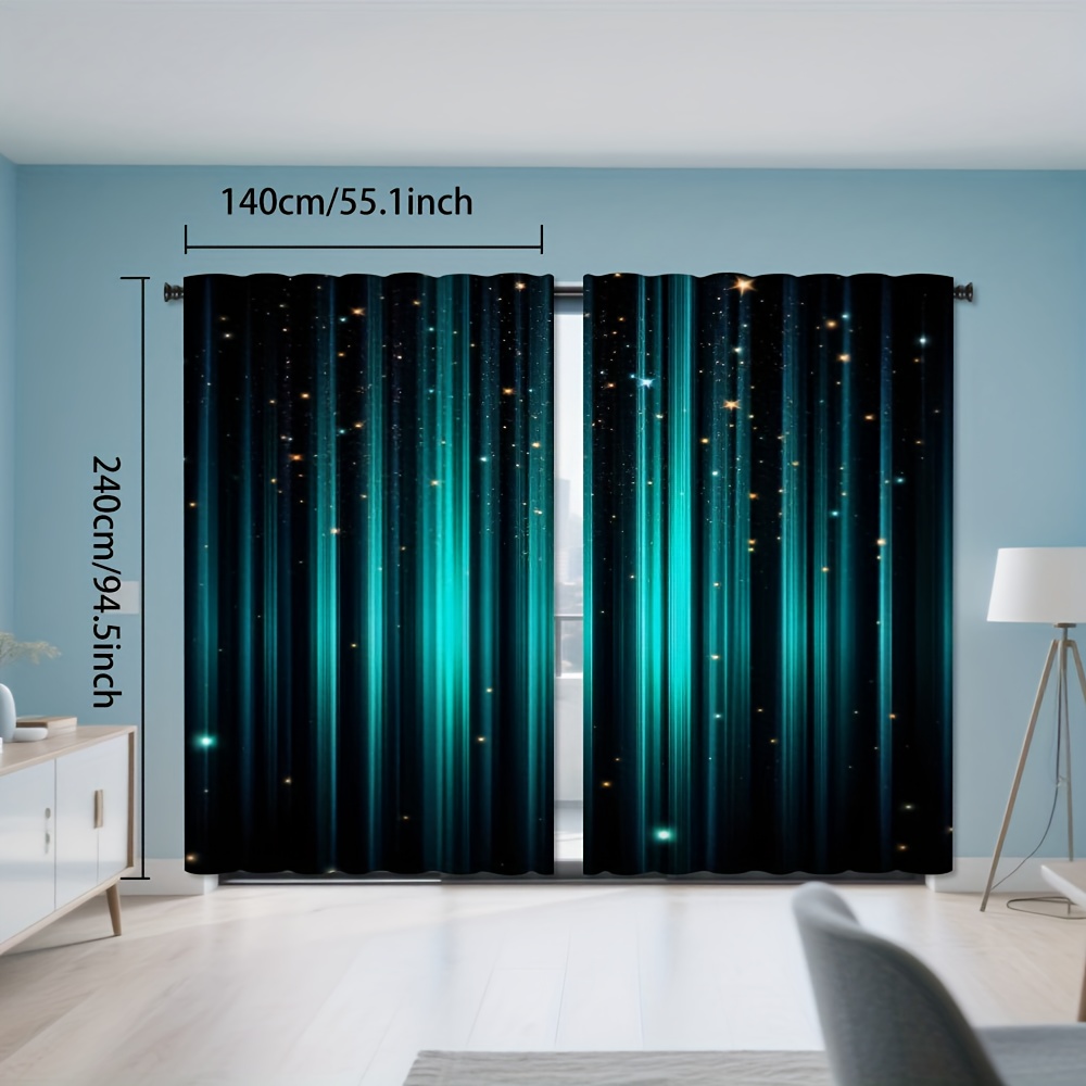 TEMU Set Of 2, Abstract Turquoise Vertical Stripes Pattern Curtains With Polyester Rod , Light Filtering, Suitable For Bedroom, Living Room, Office,