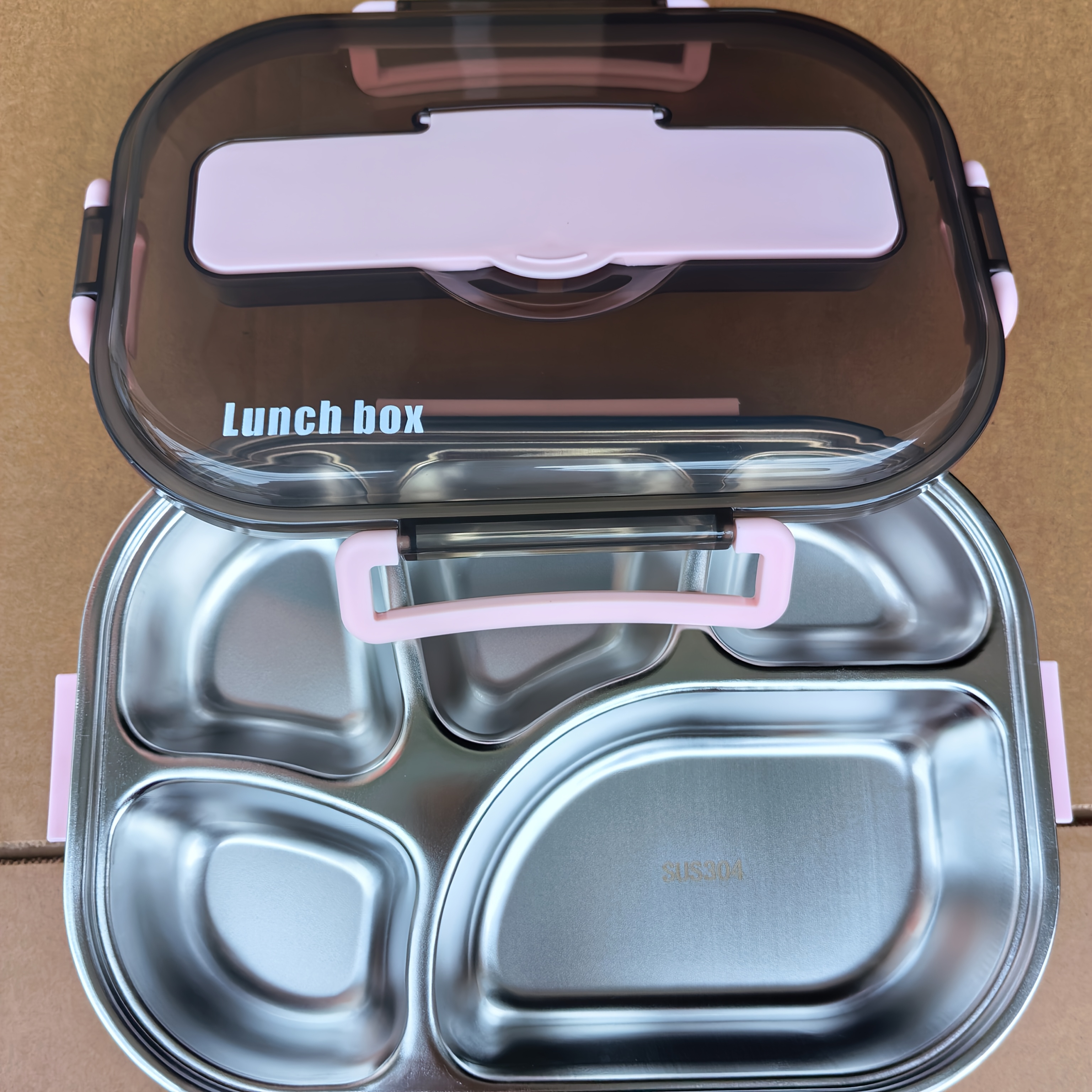 18/8 Stainless Insulated Lunch Box Compatible For Adults & Students - 4 Or 5-compartment Thermal Container With Microwave Heating,, Work, Outing Meals (pink & Blue) - 304 Stainless Lunch Can For Hot/