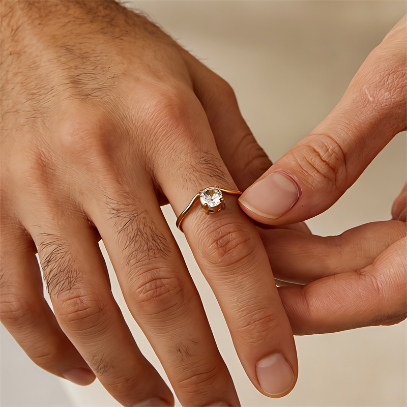 Stylish Minimalist Stainless Steel Ring with Synthetic Zircon