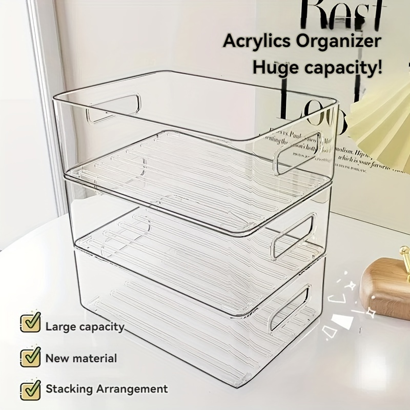 

3pcs Set Stackable Transparent Plastic Storage Boxes - & Space-saving Organizers For Kitchen, Bathroom, Bedroom, Living Room, And Office, Storage Bins For