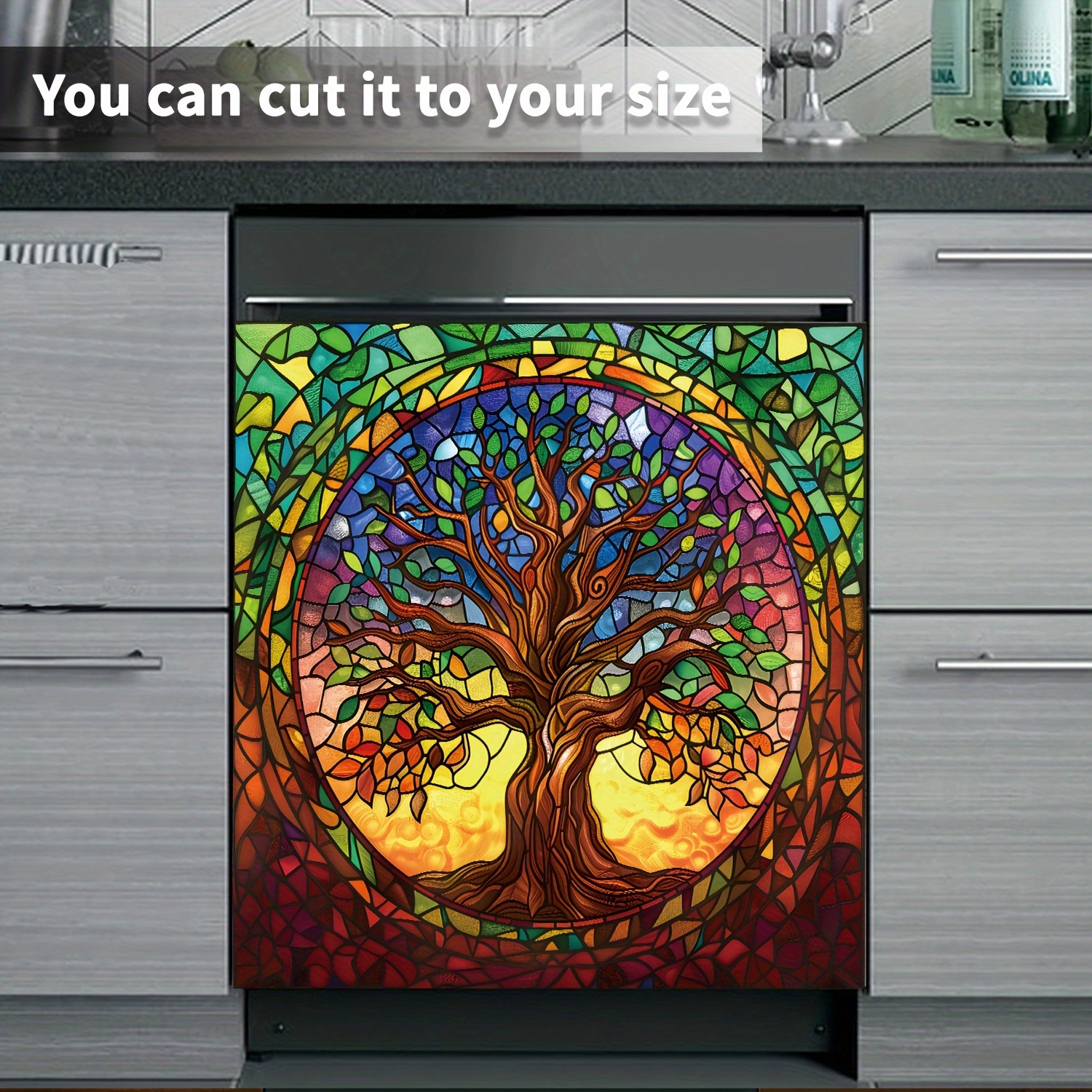 

Tree Of Dishwasher Magnetic Cover, Rustic Farmhouse Style Refrigerator Magnet Decal, Easy To Trim Rectangle Orientation, 58.5 X 65 Cm, For Home Appliances