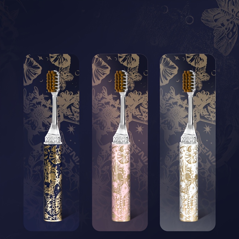 Image of Gloryin [3-pcs][6-pcs] High End Luxury Flower Series Portable Lipstick Toothbrush Travel Essential Household Adult Couple Versatile Hygiene Products Efficient Cleaning Soft Bristled Toothbrush