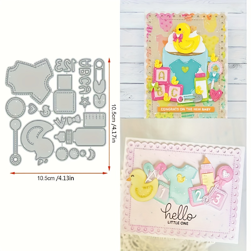 E-shop 1 Stück DIY Aufkleberform Babyflaschen-Enten Metall-Kohlenstoffstahl-Stanzform, -Metallschablone, Fantasiethema, silbrig-grau, geeignet für