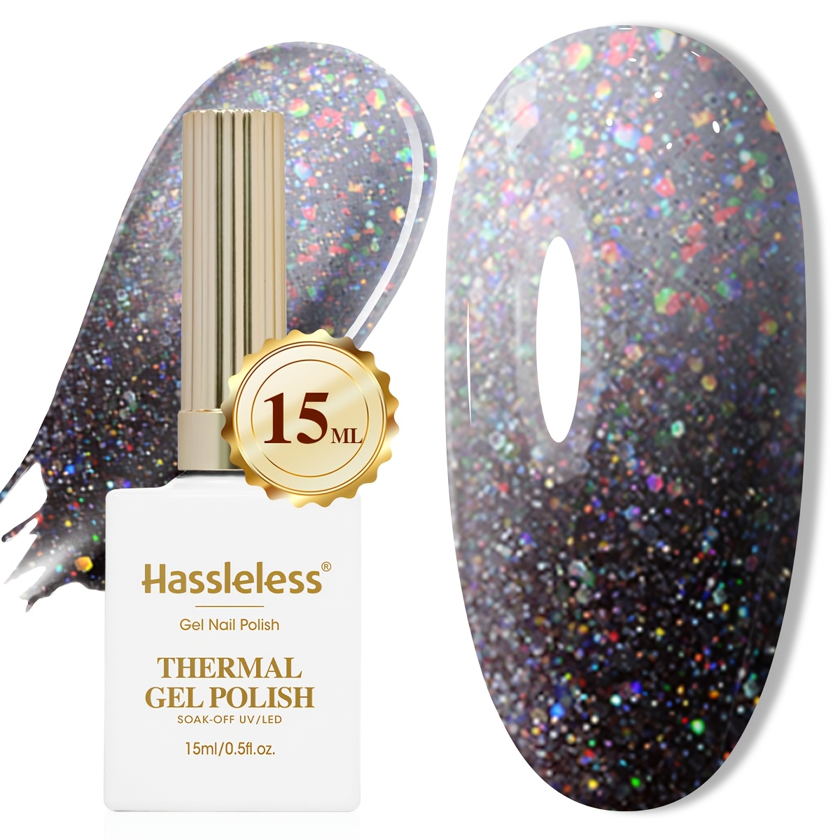15ml Thermal Gel Nail Polish In A Bow Glass Bottle, A Gift Featuring Obsidian Color That , With A Shiny And Bright End. Long-lasting, Chip-resistant, Dries Quickly, Easy To Apply