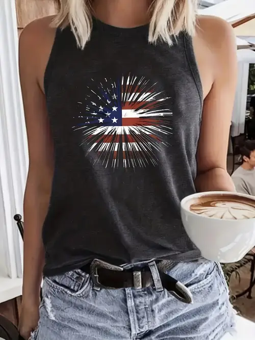 womens casual patriotic tank flag print crew neck sleeveless comfortable polyester blend ideal for casual attire