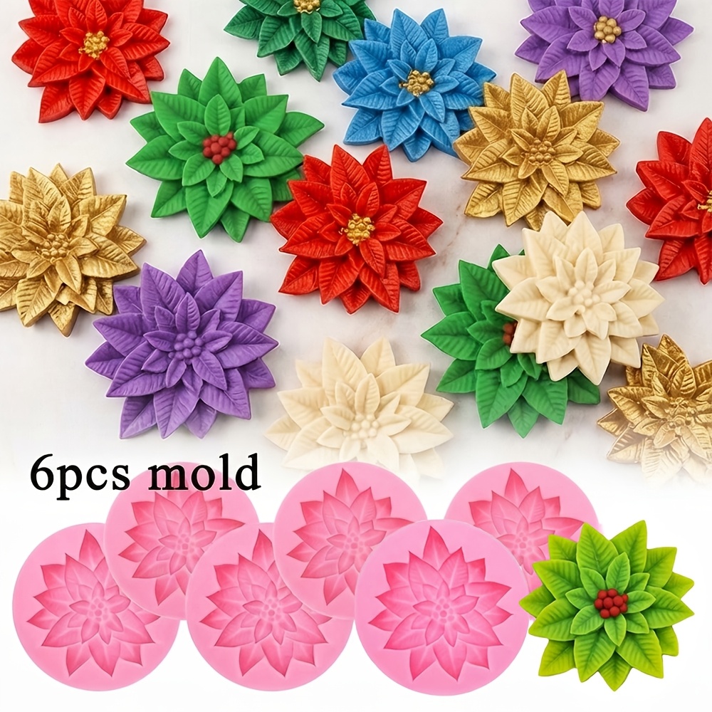 TEMU 6pcs Christmas Holly Leaf Candle Mold Set, Silicone Molds For Aromatherapy Wax, Resin, Clay, Plaster & Gypsum, Perfect For Christmas Decor,
