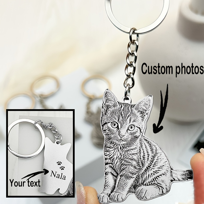 

1pc Personalized Steel Keychain, Engraved Cat Or Dog , Lettering, , Decorative Keyring, For Pet And Dog