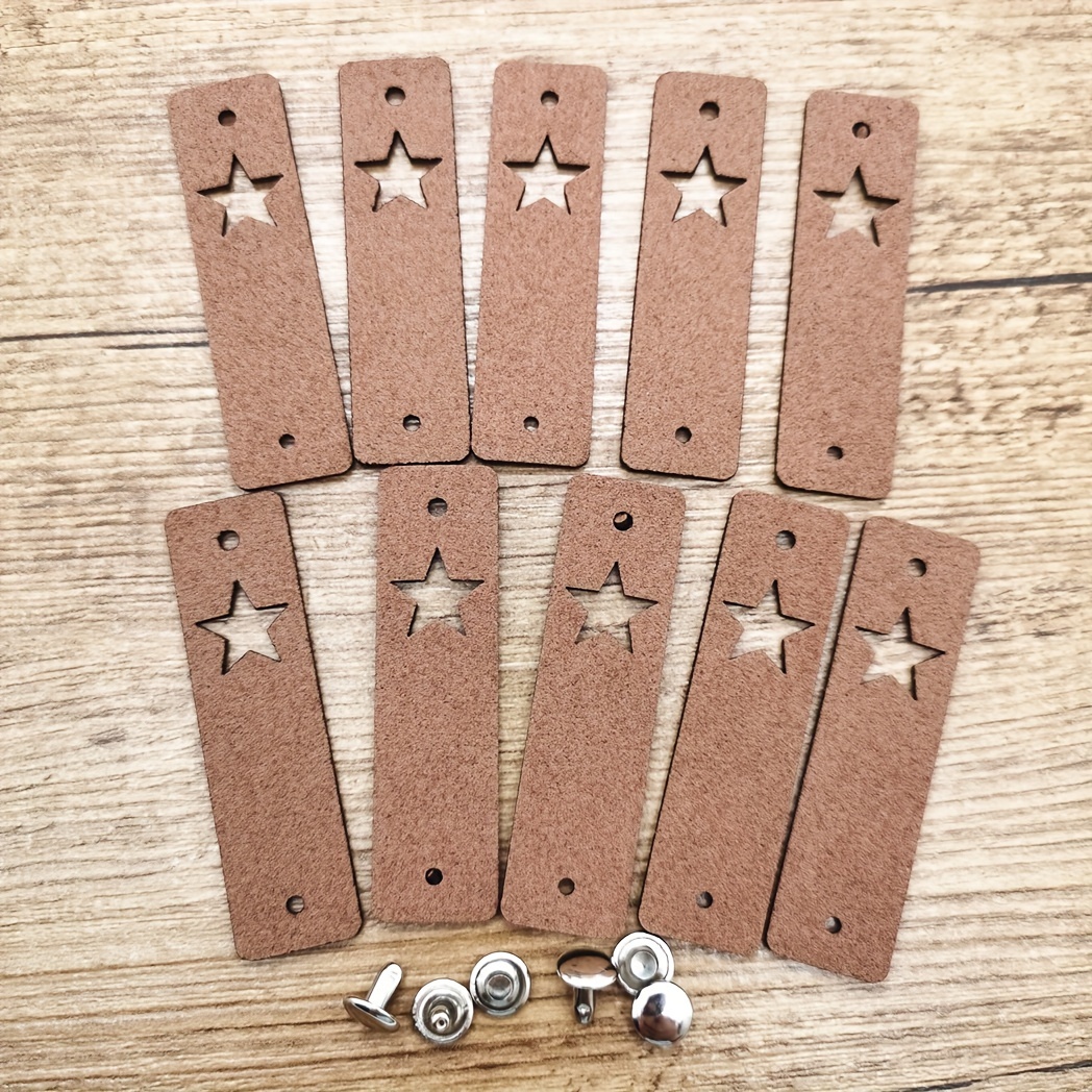 TEMU 10pcs Star-shaped Leather Tags With Snap Buttons - Craft Identification Labels For Handmade Products, Crochet & Knitting Projects, Leather Hang