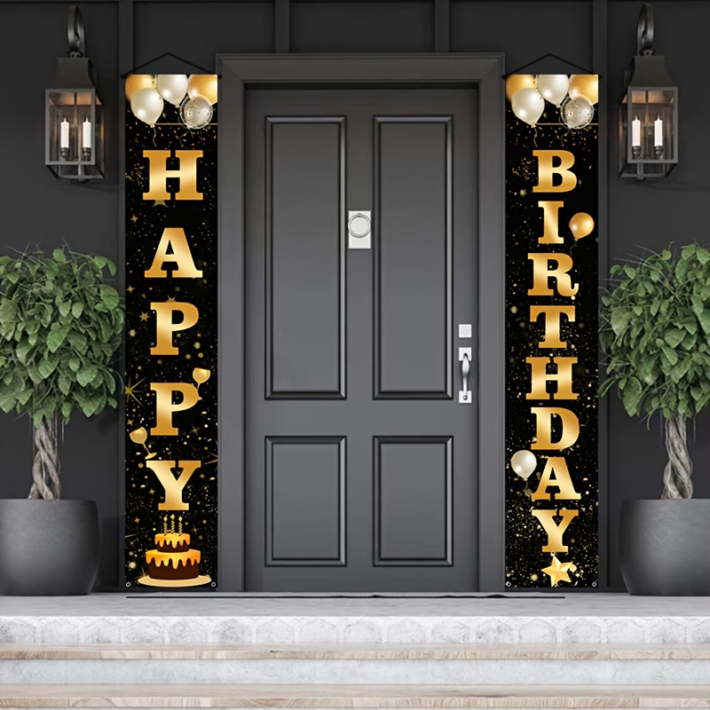 

1set, Happy Birthday Flag Banner Couplet, Black Golden Theme Birthday Party Arrangement Decoration Bunting, Indoor Yard Hanging Birthday Flag, Party Shooting Props Decoration