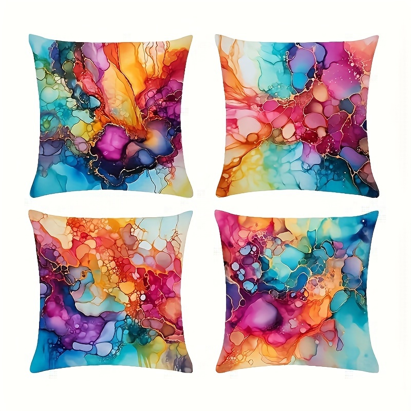 

4-piece Set Contemporary Throw Pillow Covers, 18x18 Inch, Decorative Abstract Art Cushion Cases, Zippered Polyester Sofa & Living Room Accent, Machine Washable, Multi-room Decorative Pillow Shams