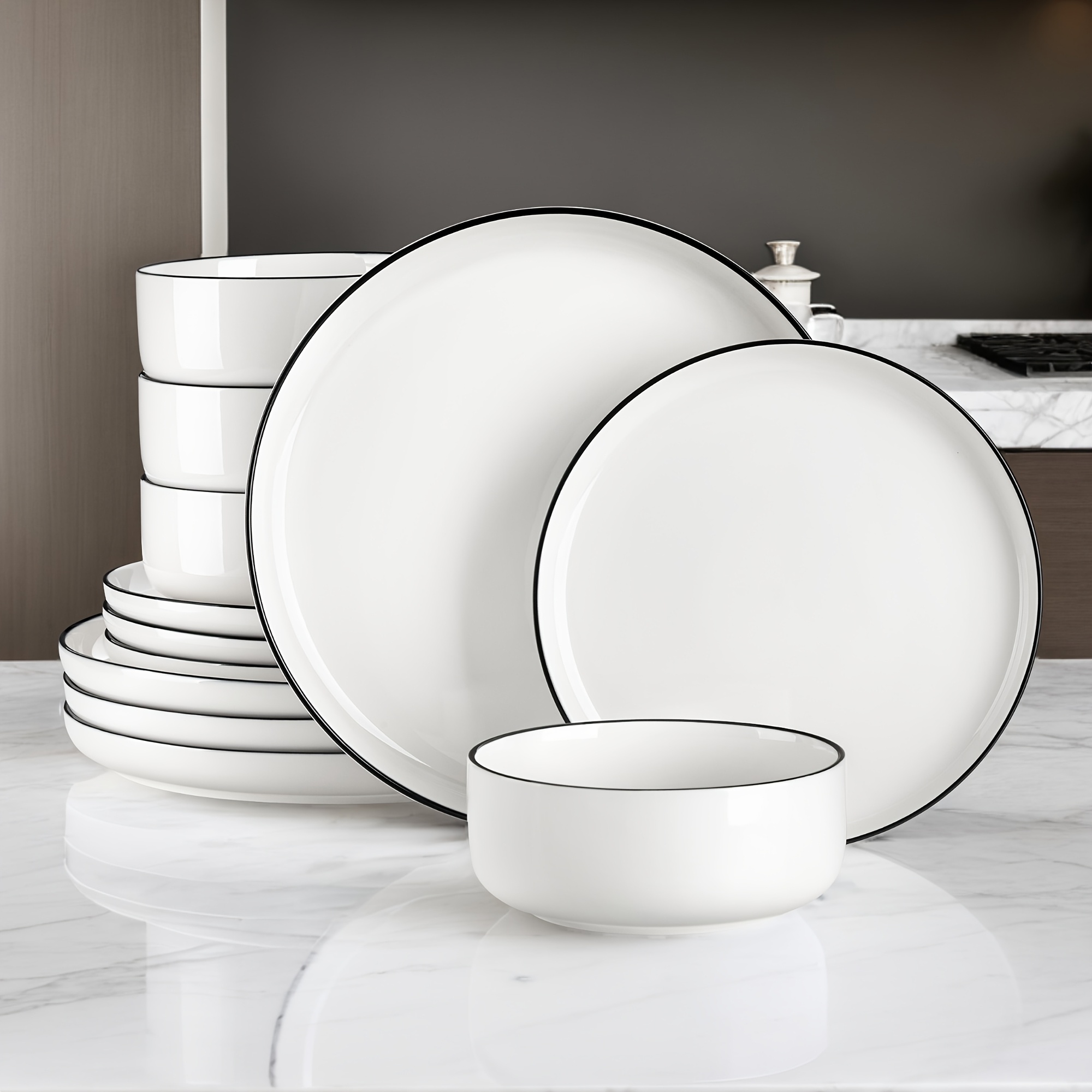 TEMU 12pcs Dinnerware Set, White Tableware Set, Shatterproof Ceramic Tableware Set, Dinnerware For 4 People