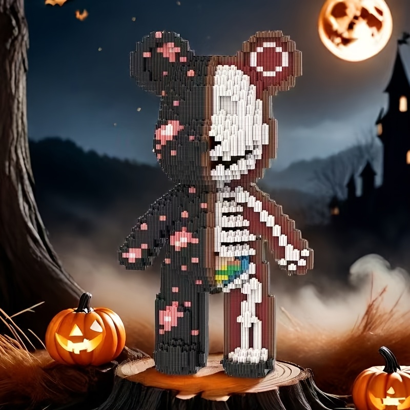 7142pcs Skull Bear Building Blocks DIY 3D Puzzle, Creative Cartoon Desktop Decoration for Adults - Fun Halloween & Christmas Birthday Gift