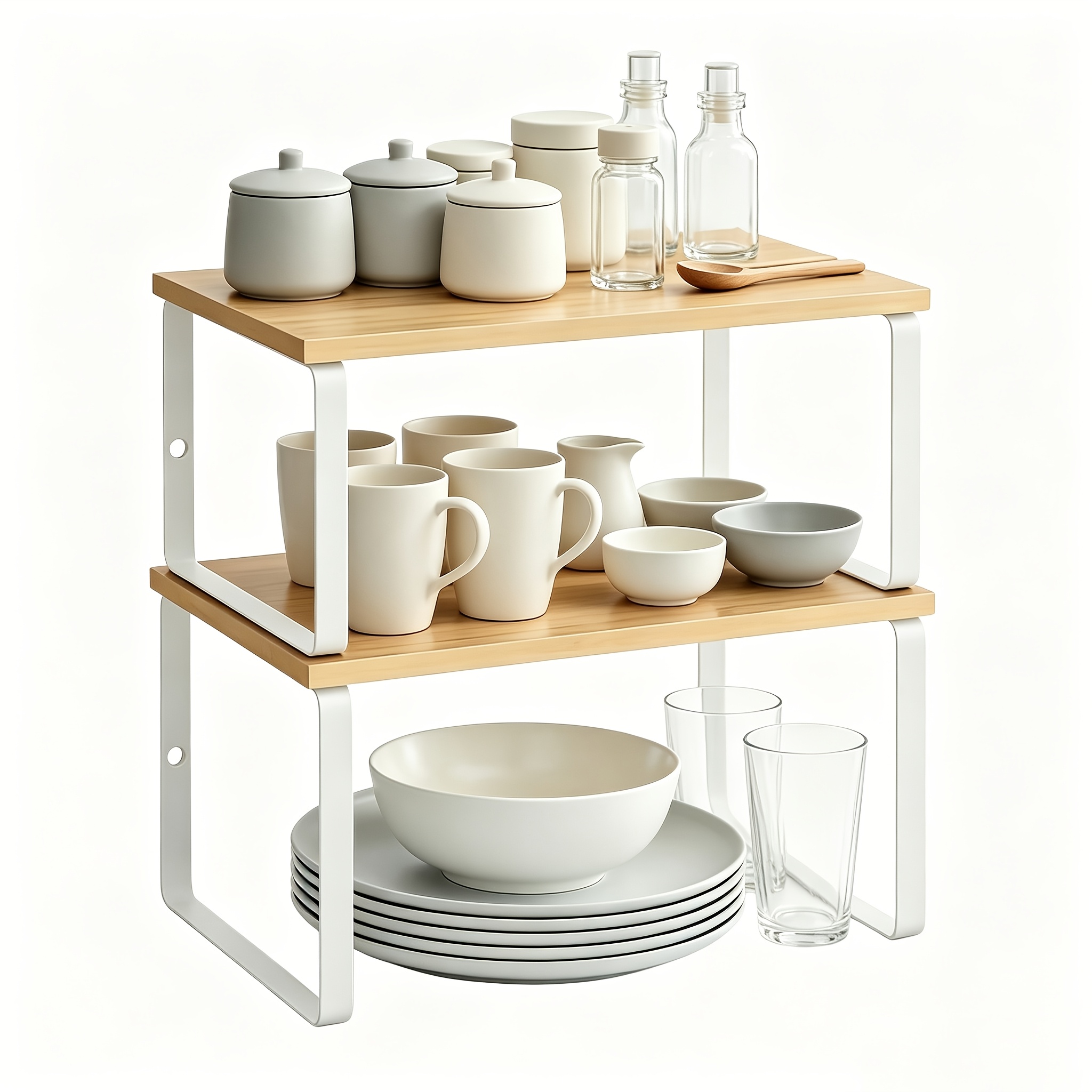 TEMU 2 piezas de soporte apilable ajustable para utensilios, soporte expandible para especias y platos, almacenamiento multifuncional para cocina,