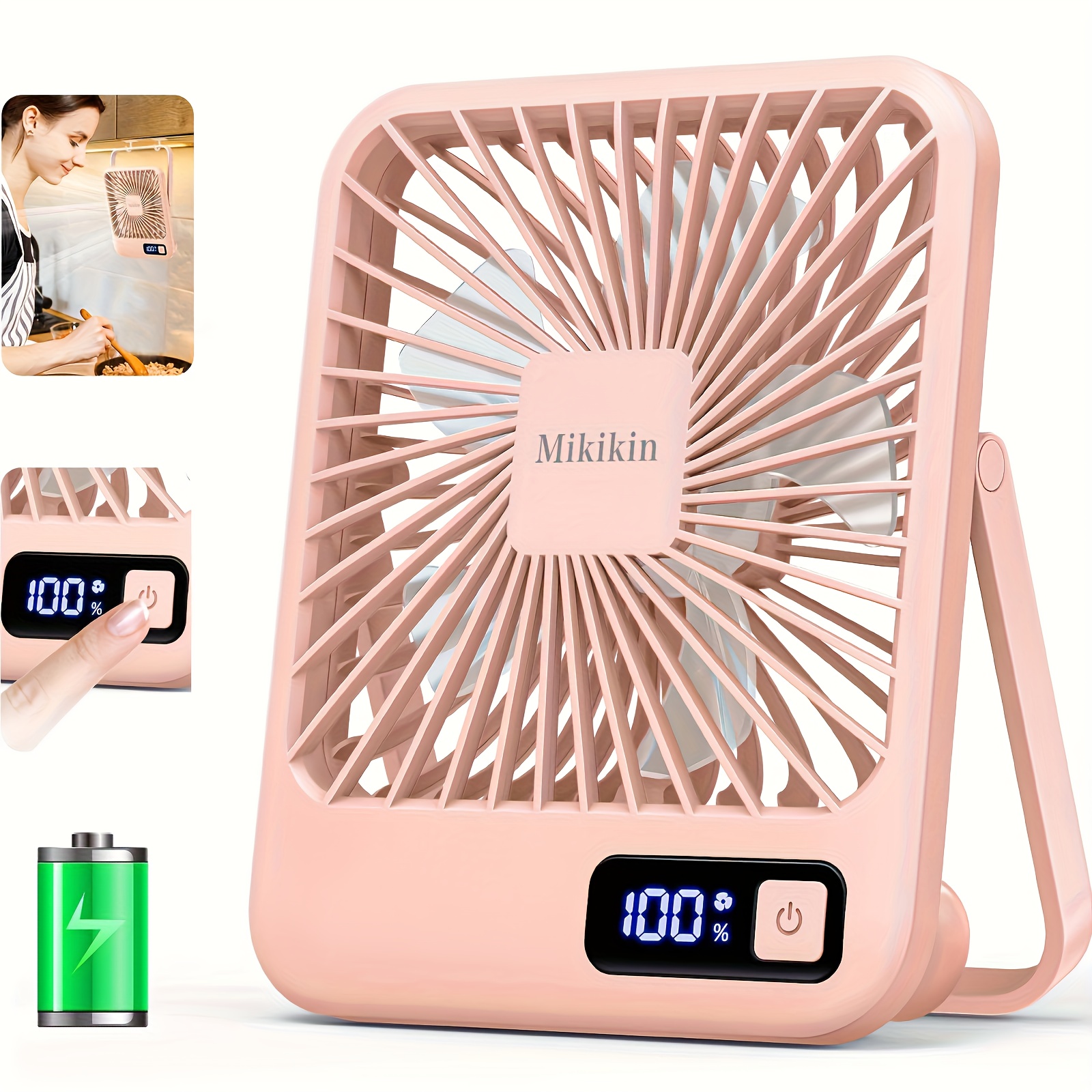 TEMU Mini Desktop Fan - Sleek Square Design With , 5-speed Adjustable , Usb Rechargeable 1800mah Portable Cooling Fan For Home, Office, Car & Travel,