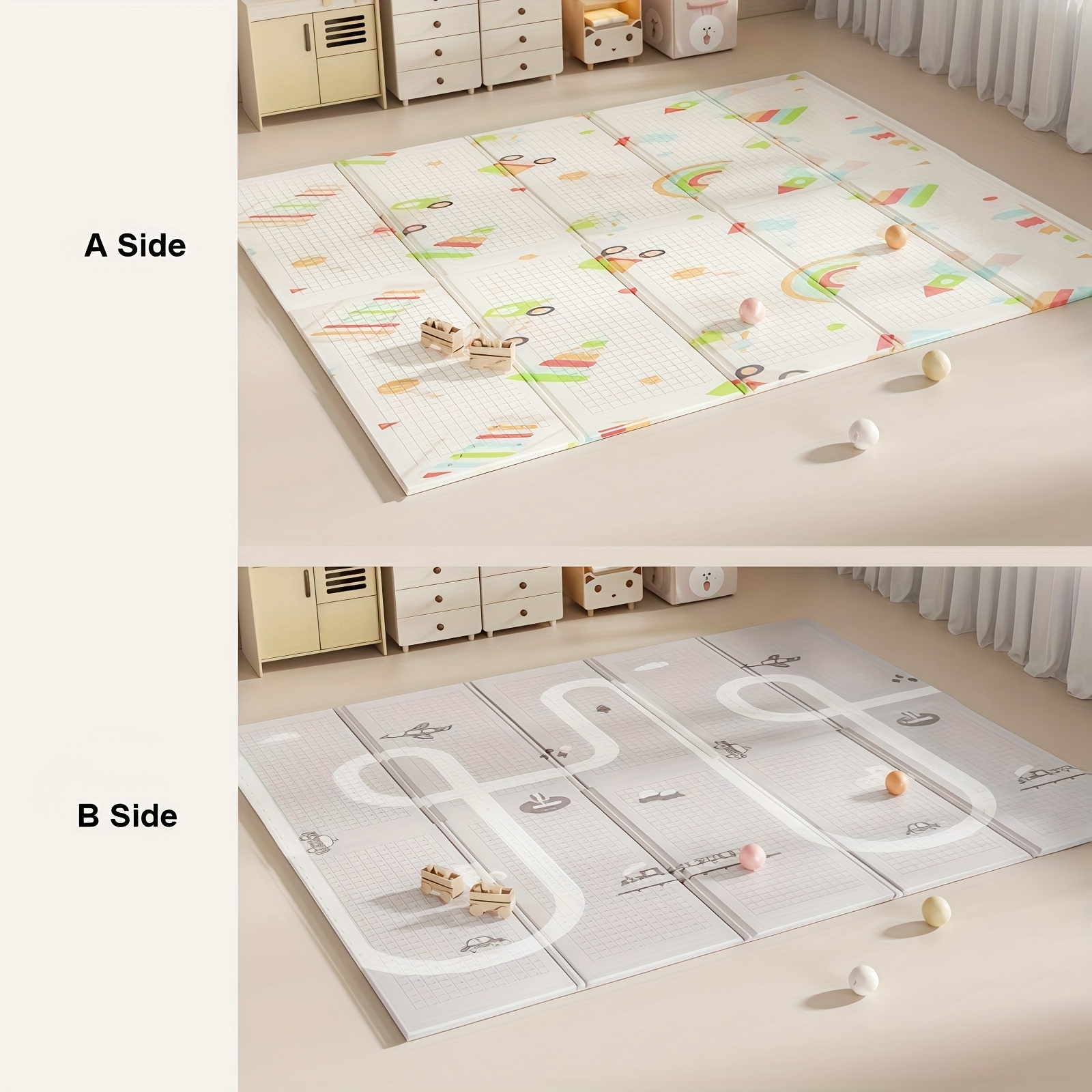 E-shop Faltbare Baby Krabbelmatte, doppelseitig bedruckte Spielmatte, extra große XPE-Schaumstoffmatte, rutschfeste Oberfläche, und leicht zu
