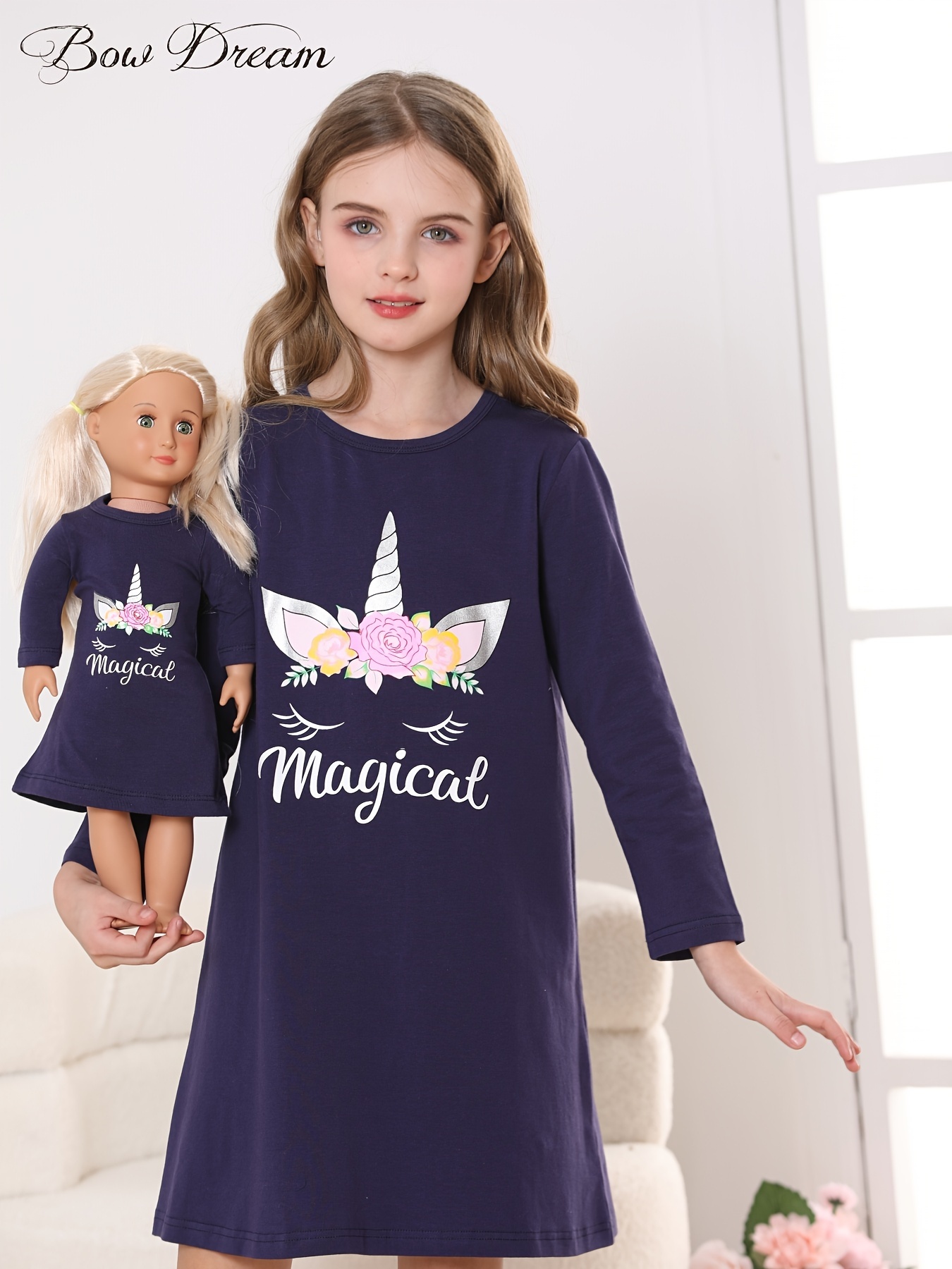 2pcs Matching Doll Nightgown Kids Toddler Pajamas Gowns Dresses Kids For Summer As Not Doll