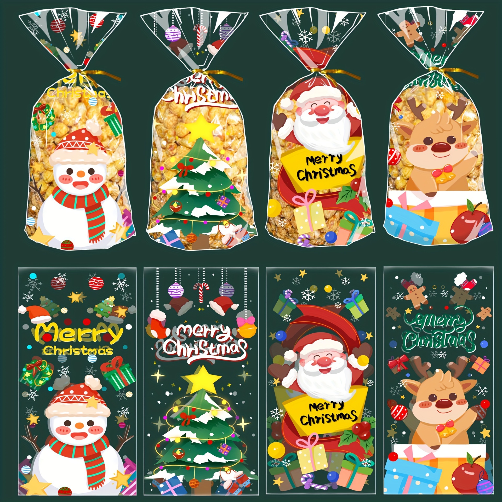 Image of 50-pack Mixed Original Novelty Christmas Transparent Series Candy Bags Party Performance Decoration Gift Bags Cookie Opp Bags