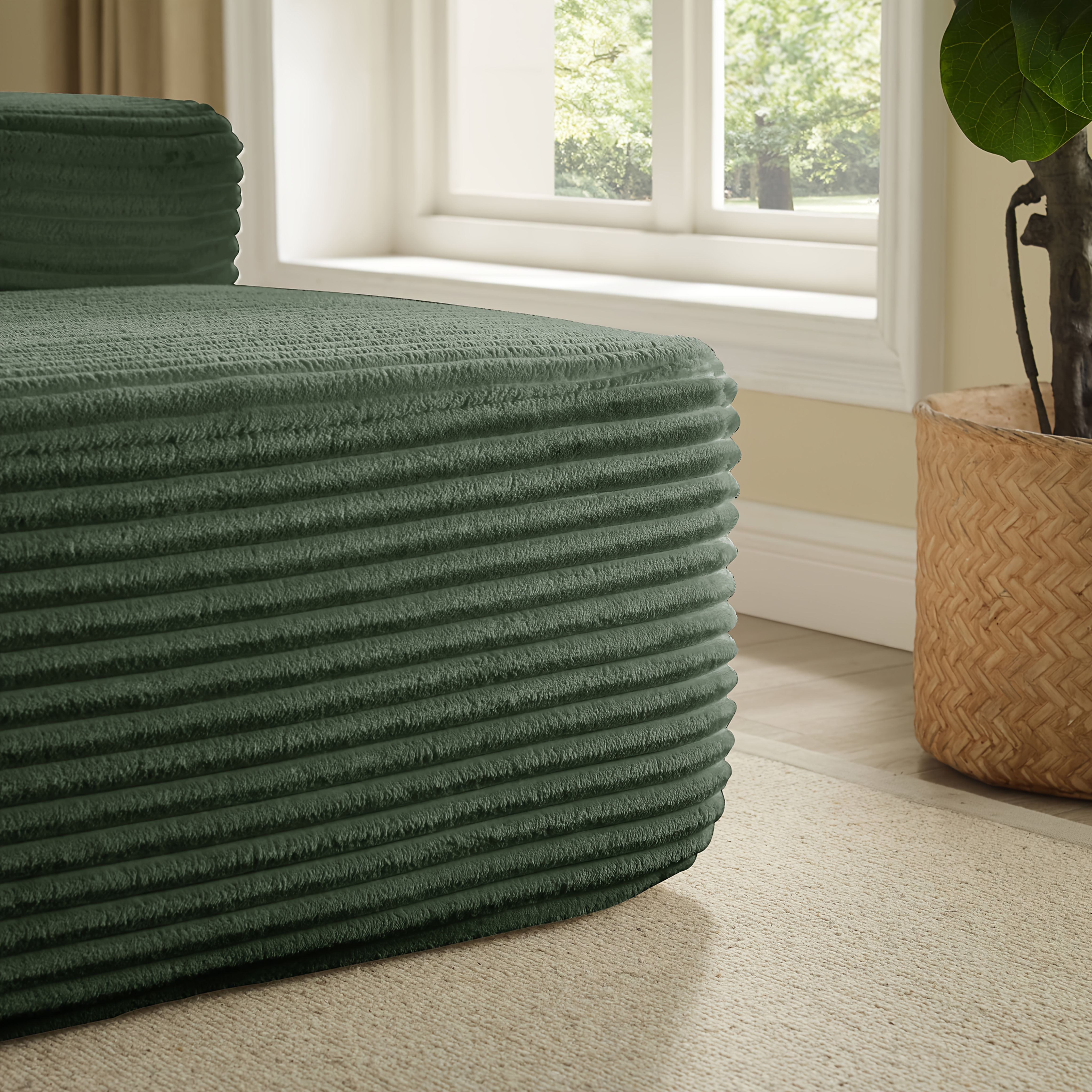 51-inch Oversized Boneless Lounge Chaise Recliner - Corduroy Sofa with Pillows and Armrests | Deep-Seat with High-Density Foam Cushion | U-Shaped Folding Sofa Bed for Living Room, Apartment, Bedroom | No Assembly Required | Available in Beige