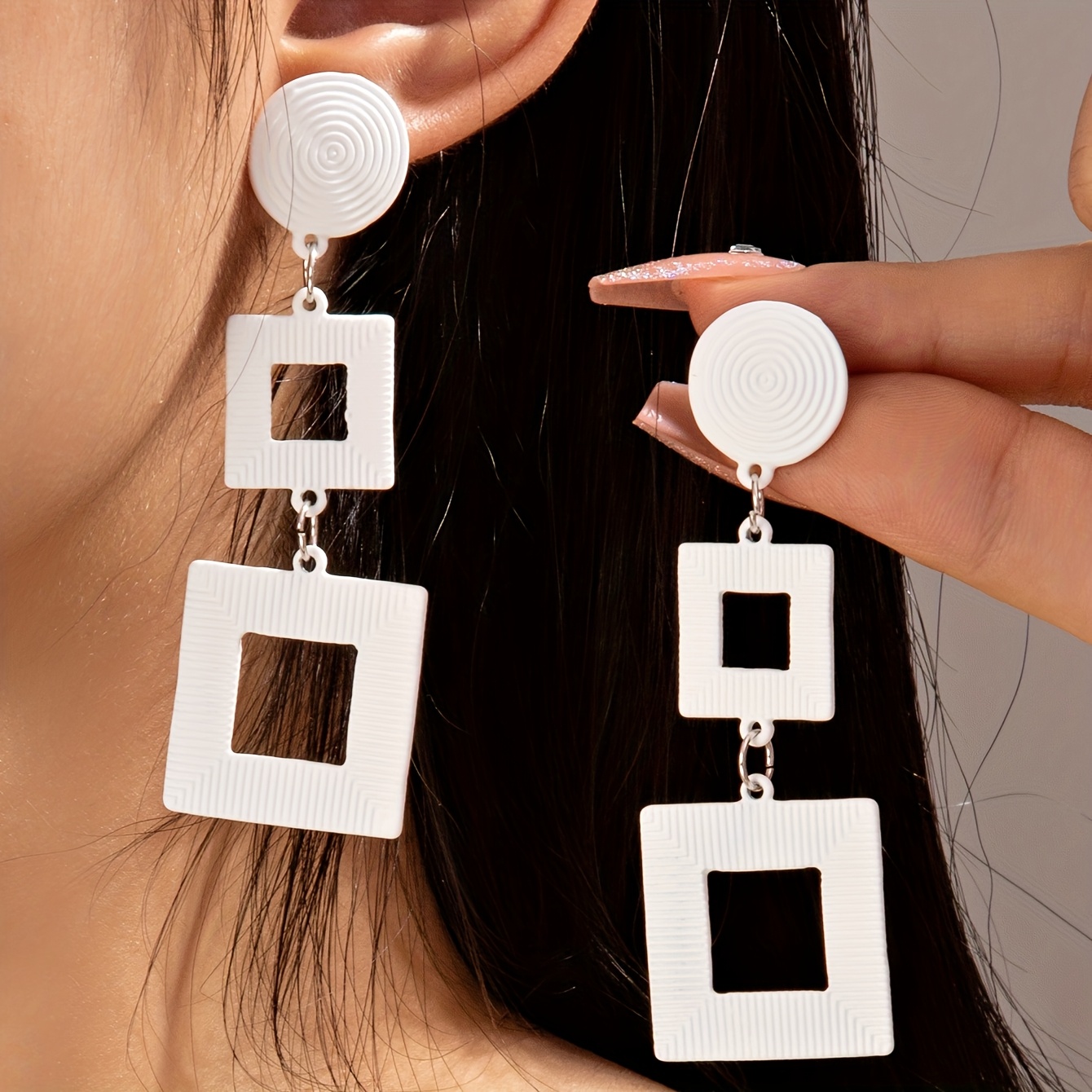 E-shop Geometrische Quadrat-Design Hängeohrringe, Eleganter Stil, Legierungsschmuck, Trendiges Geschenk für Frauen