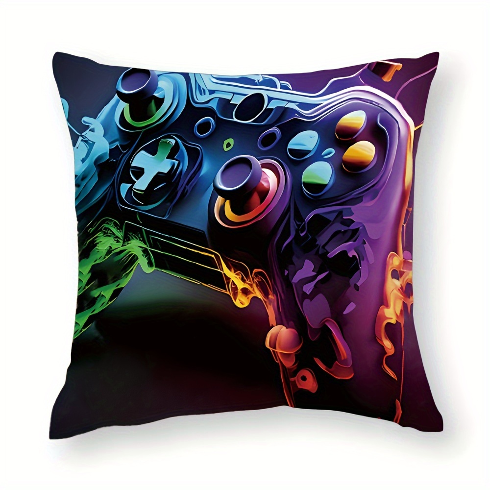 

Colorful Game Console Controller Design Pillowcase - Soft Short Plush, Single-sided Print, 17.7" Square - Perfect For Sofa & Bedroom Decor