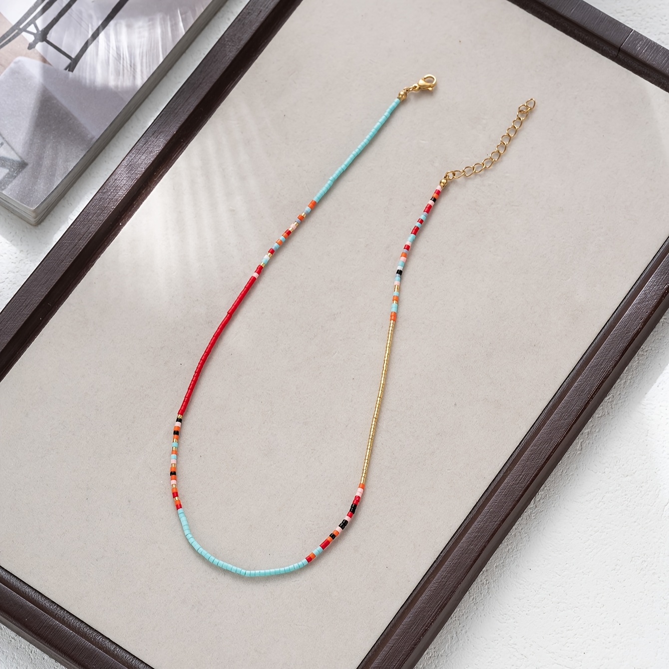 TEMU A Women's Choker Necklace Featuring Bohemian Dopamine Summer Colorful Beads And Delicate Rice Beads, Perfect For Sexy Collarbone Styling, Ideal