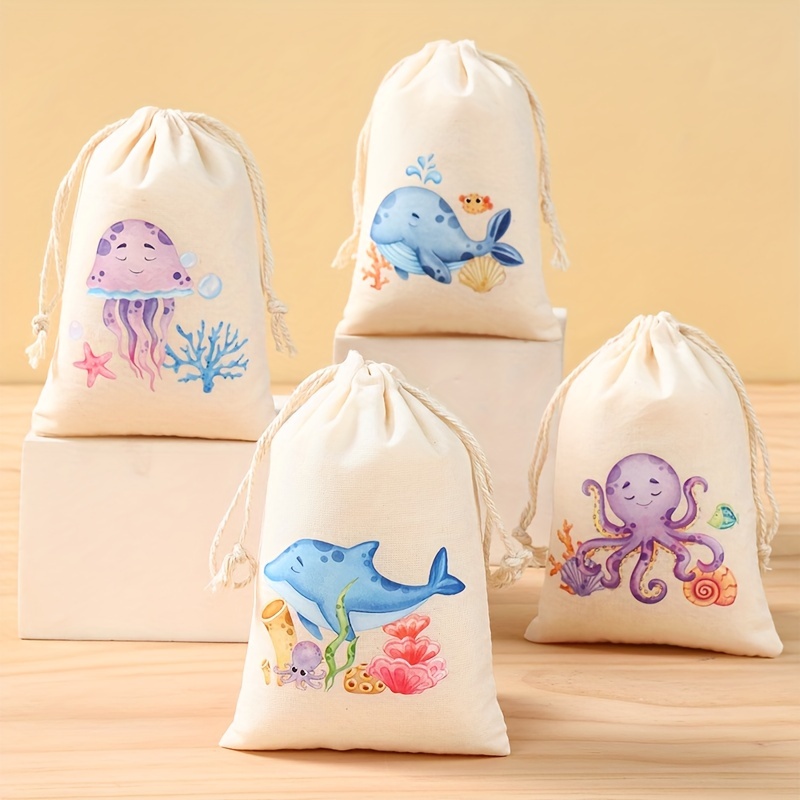 

6pcs Ocean-themed Party Favor Bags - Cartoon Whale & Jellyfish Designs For Birthday, Shower Decorations & Gift Packaging