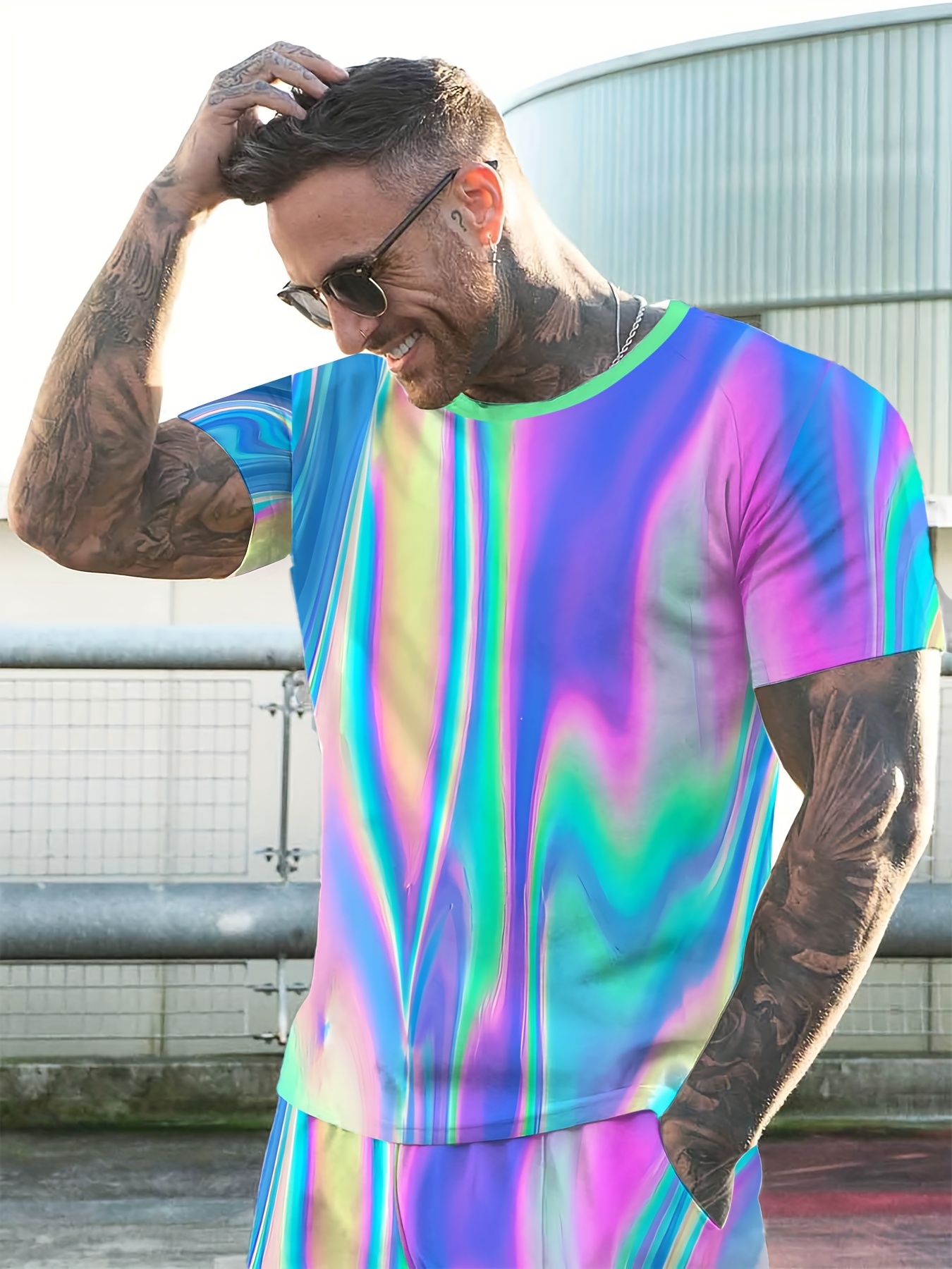 mens vibrant 3d neon shorts t shirt set Temu Canada