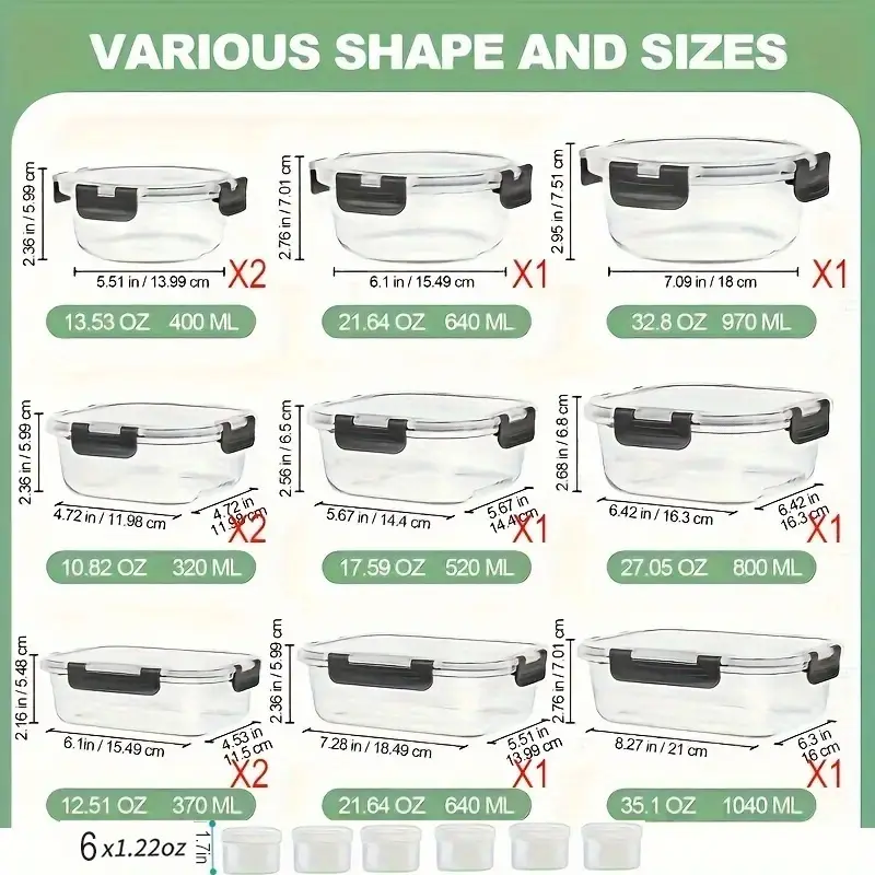 36pcs food storage containers 36pcs including 12pcs glass containers with 12 lids and 6 seasoning boxes with 6 lids airtight freezer containers with lids glass meal prep container food dish transport bus tubs Product details 2