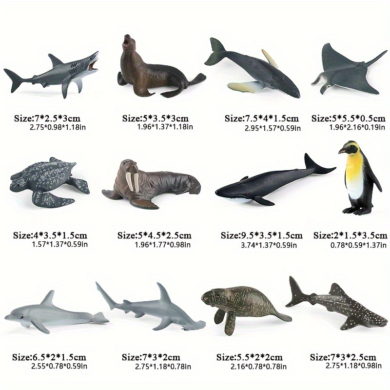 Image of 12pcs Mini Sea Creature Ocean Animal Figures Toy - Plastic Small Tiny Marine Animal Figurines With Sharks Whales - Christmas Birthday Gift