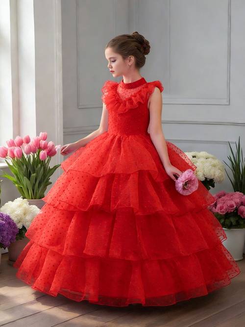 item picture high end childrens dress red princess dress for girls summer dress for girls