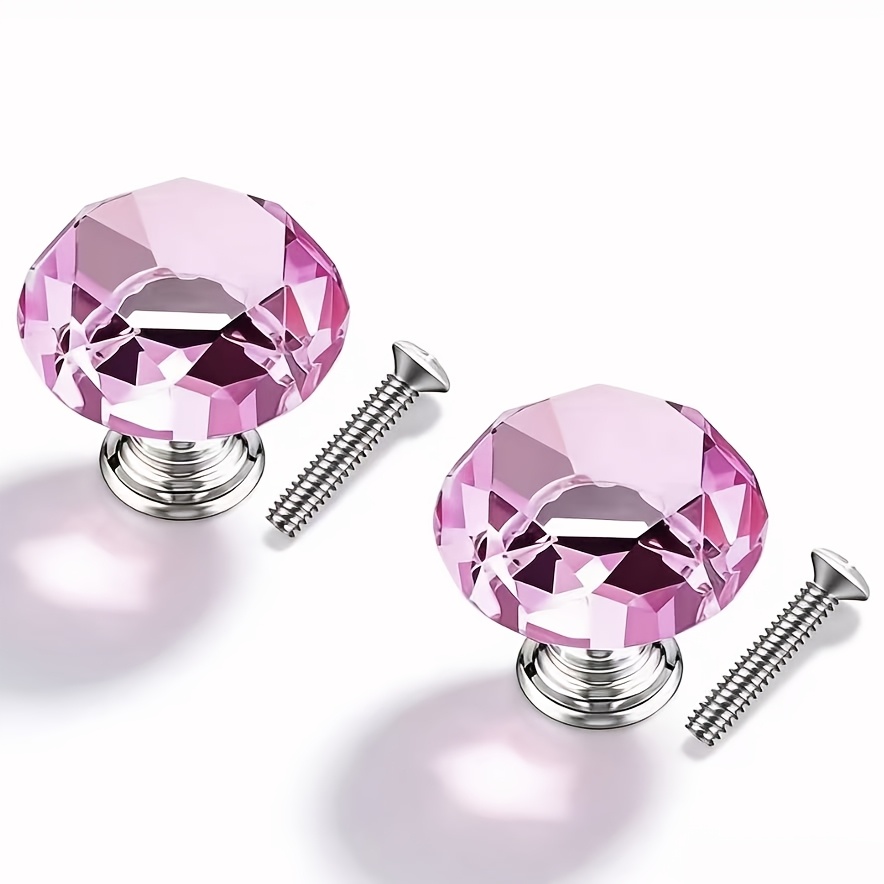 TEMU 2pcs Pink Drawer Knobs - Cabinet Handles 31mm Crystal Drawer Pulls Sparkling Crystal Drawer Handles With Screws, Suitable For Kitchen, Cabinet,