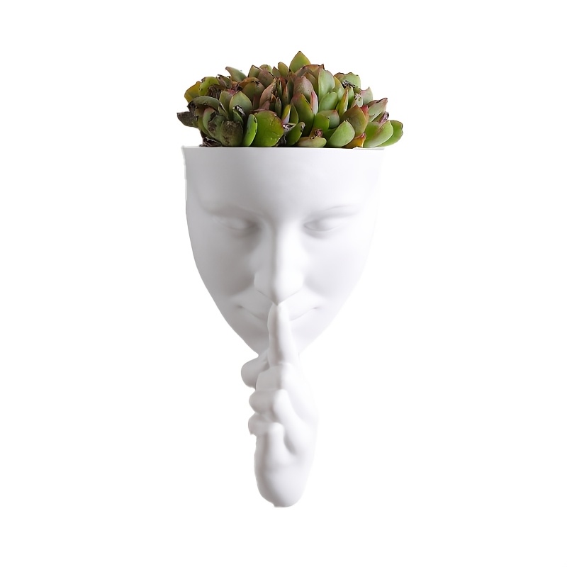TEMU 1pc Gesture Face Wall Planter, 3d Human Face Shush Wall Mounted Flowerpot, Modern Art Decor For Succulents Plants (/beige) Gardening Gift,home