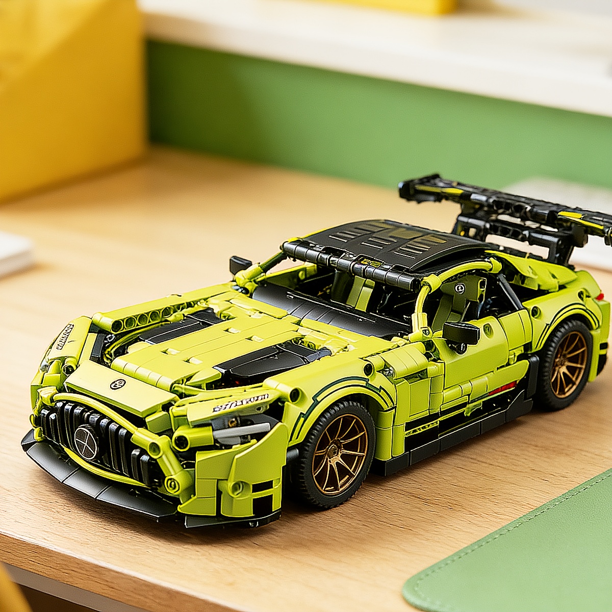 1496 pieces of   flat long track car building blocks featuring a unique avocado green design and cool stickers with   and a nice rear wing this collectible vehicle model   a great gift for adults Product details 0