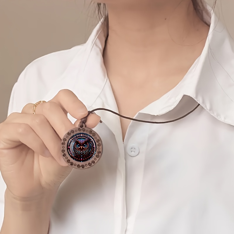 Painted Owl Wooden Pendant Necklace, Vintage-style Gift