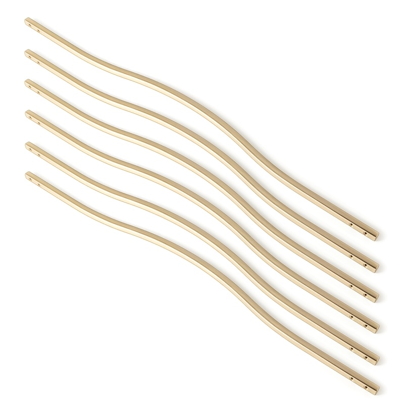 Image of 6 Low Profile Brushed Brass Cabinet Pulls, Double Hole , Alloy Handle For Drawer Cupboard Wardrobe