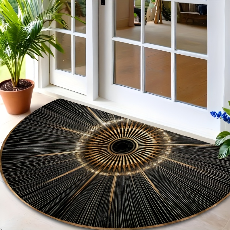 TEMU 1pc Semicircular Doormat Featuring Black And , Designed To Trap Dirt. This Non-slip Mat Is Suitable For Indoor And Outdoor Use, Perfect For