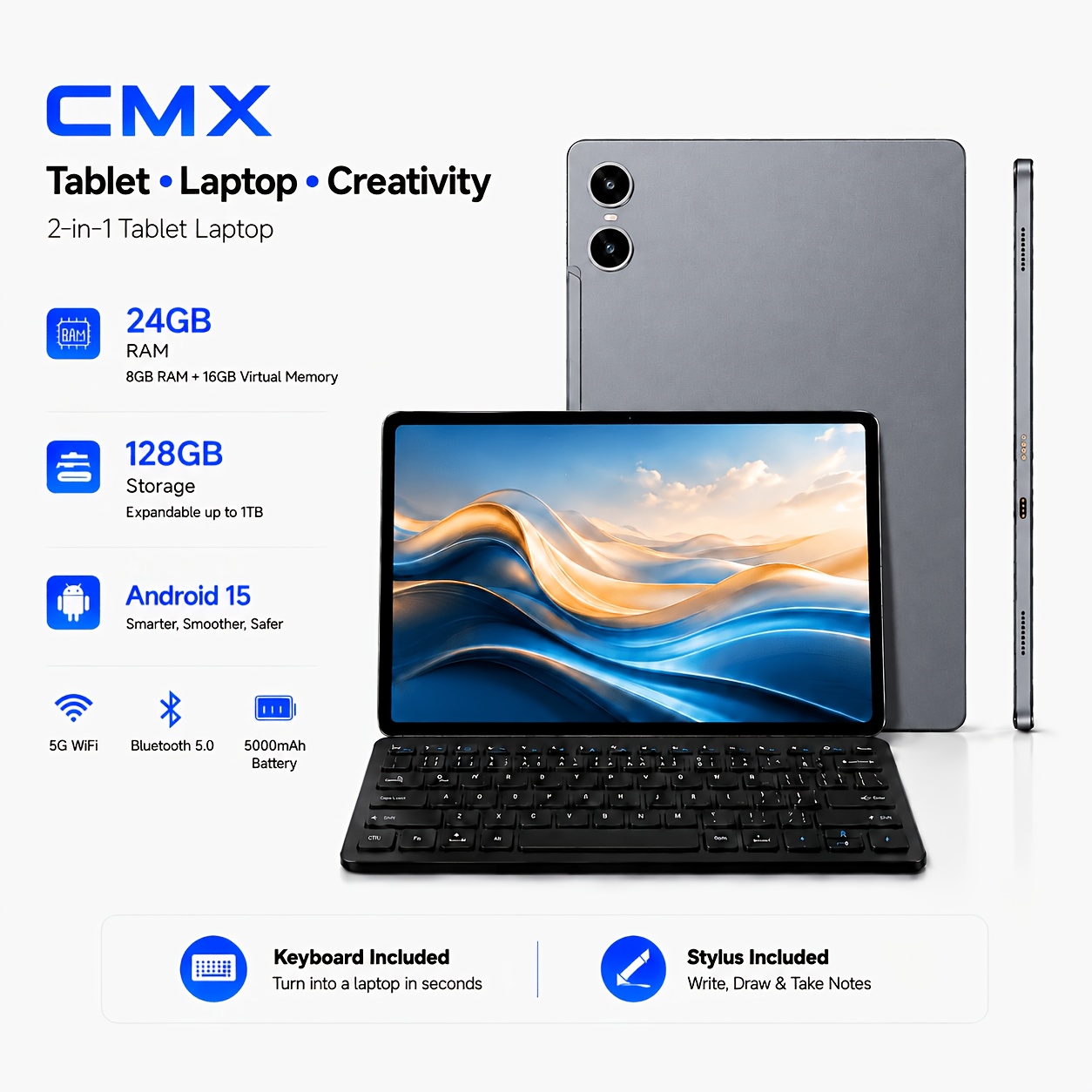 Image of 2026 New 15 Tablet 10.1" Ips Hd Screen, -core, 24gb+128gb Expandable, 5g , Dual Cameras, Long Lasting Battery, Come With Keyboard, Mouse, Stylus & Protective Case