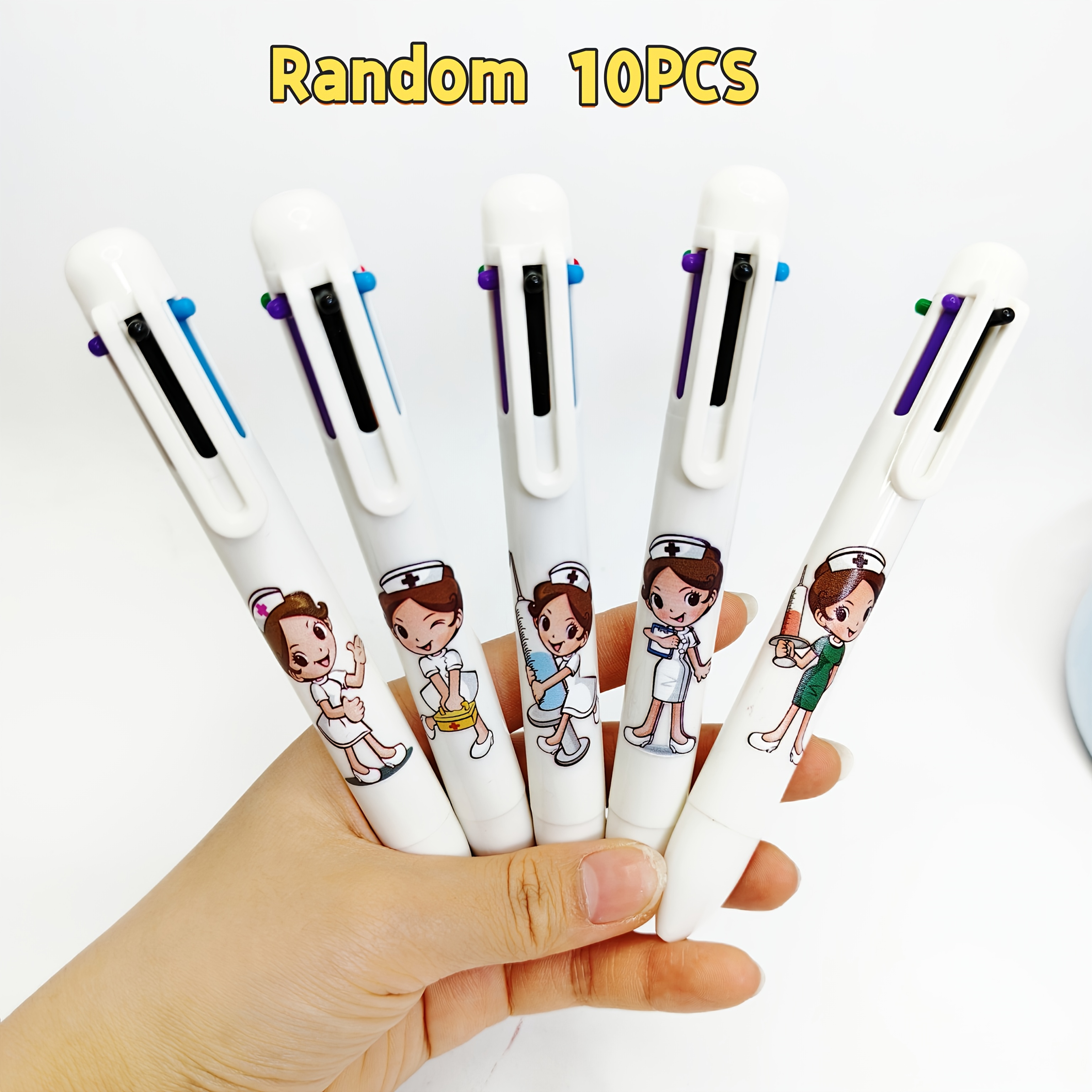 White Medical Six-color Pen, Medical Print Pen, Nurses' Day Series Gift, Style Random, Six-color Ballpoint Pen, Halloween Gift, Christmas Gift