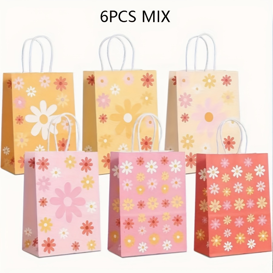 TEMU Regalo para Ella/Él 6 piezas 21 X 15 X 8 Cm Bolsas de Regalo con Estampado de Flores de Margarita, Bolsas de Regalo para Fiestas con , Adecuadas