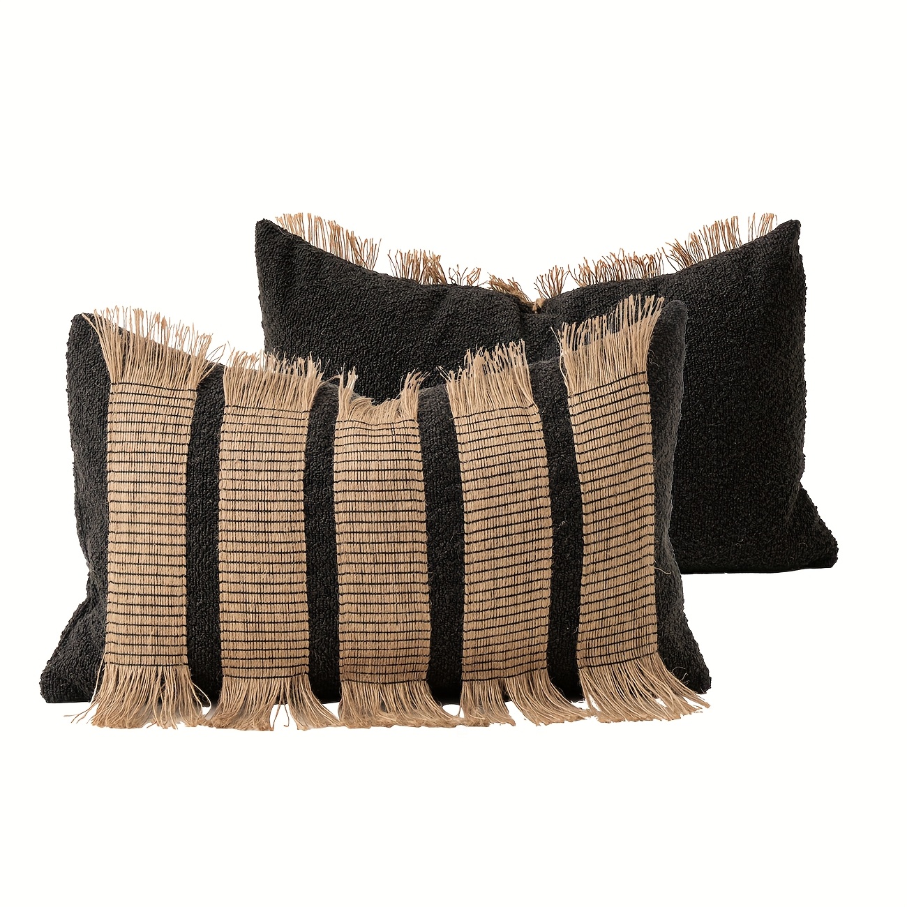 Image of 1pc Hand- Wide Jute Rope Striped Pillowcase For Home, Bedroom, Sofa, Living Room, Hotel, Wedding, Garden Decoration